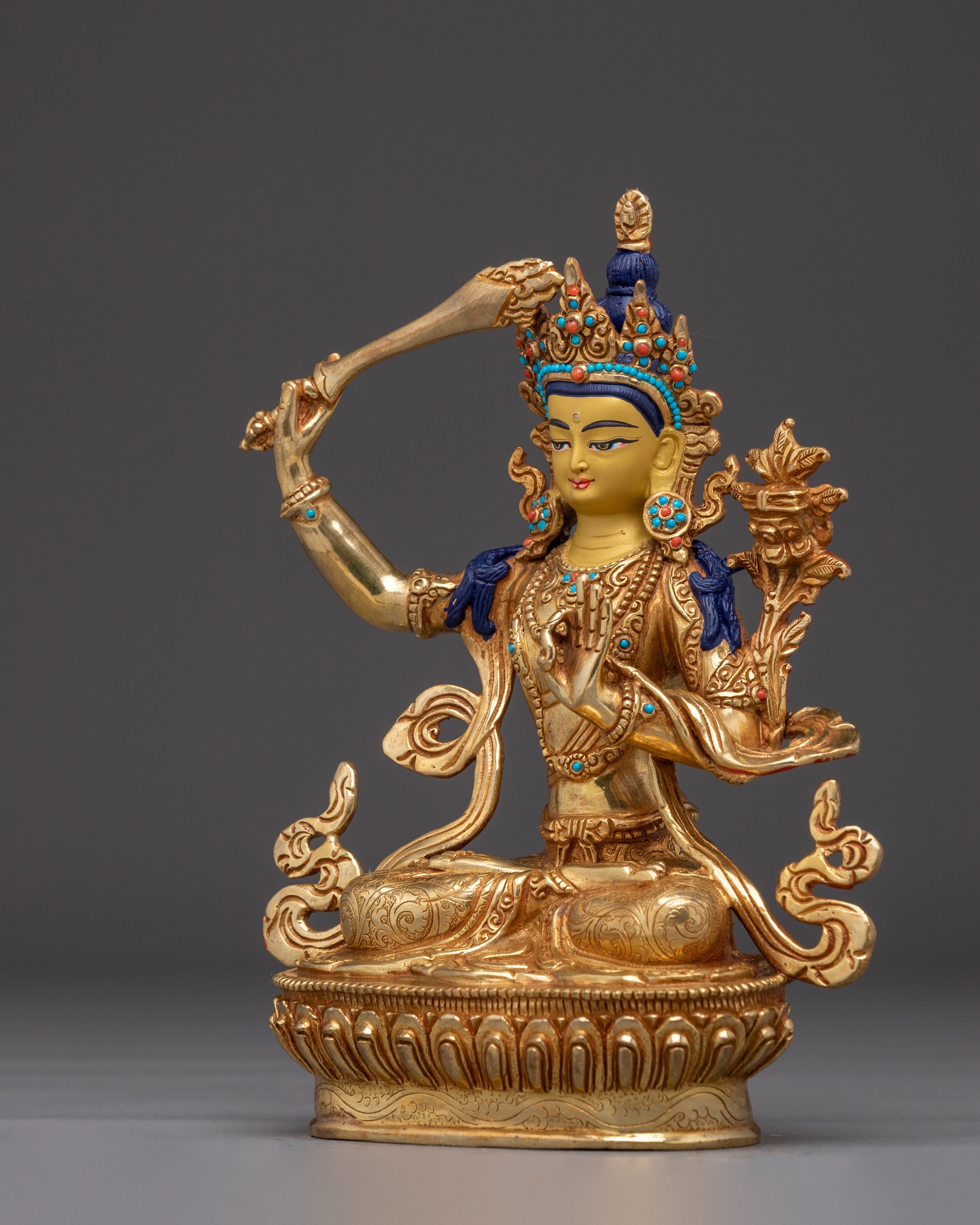 Prajna Bodhisattva Manjushri Sculpture | Wielder of the Flaming Sword