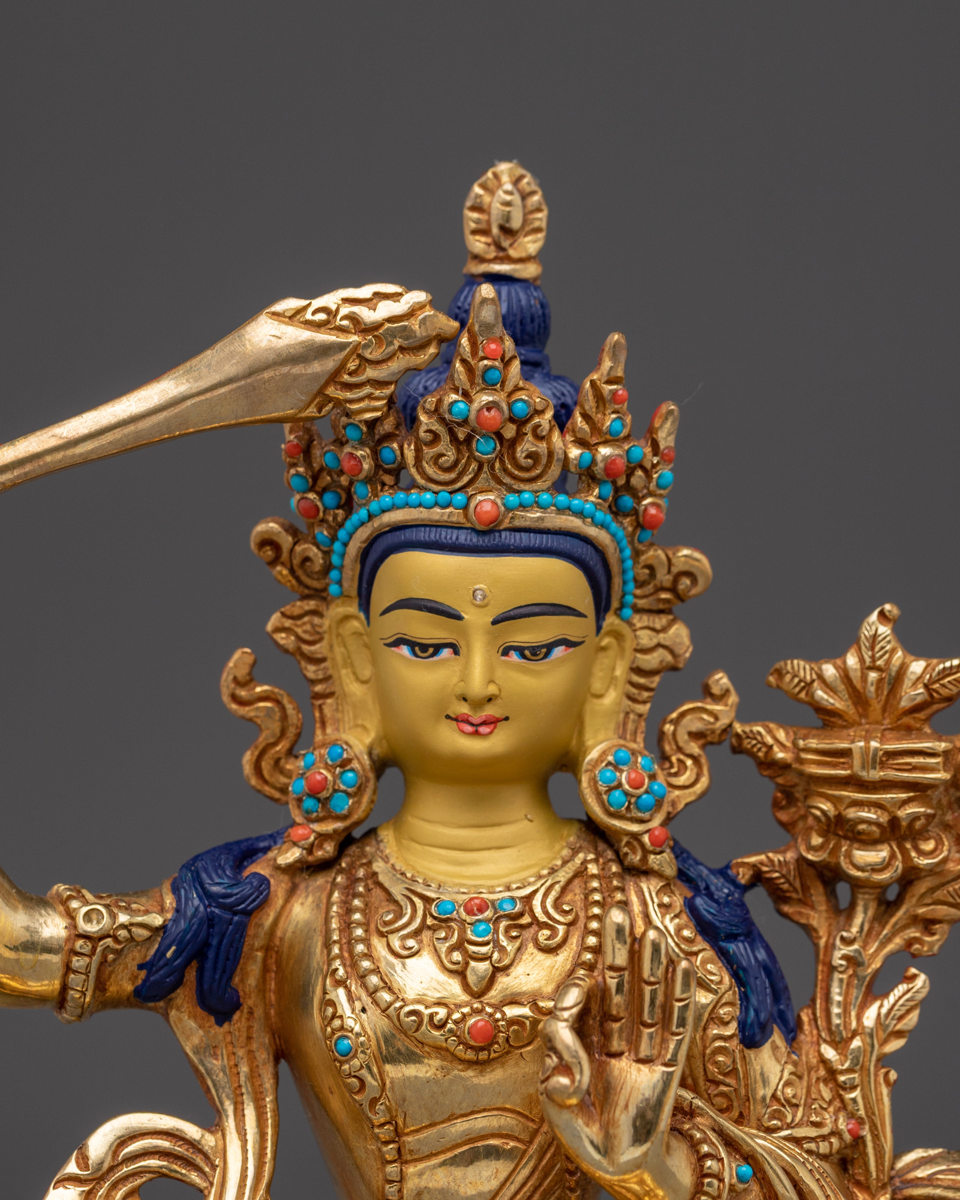Prajna Bodhisattva Manjushri Sculpture | Wielder of the Flaming Sword
