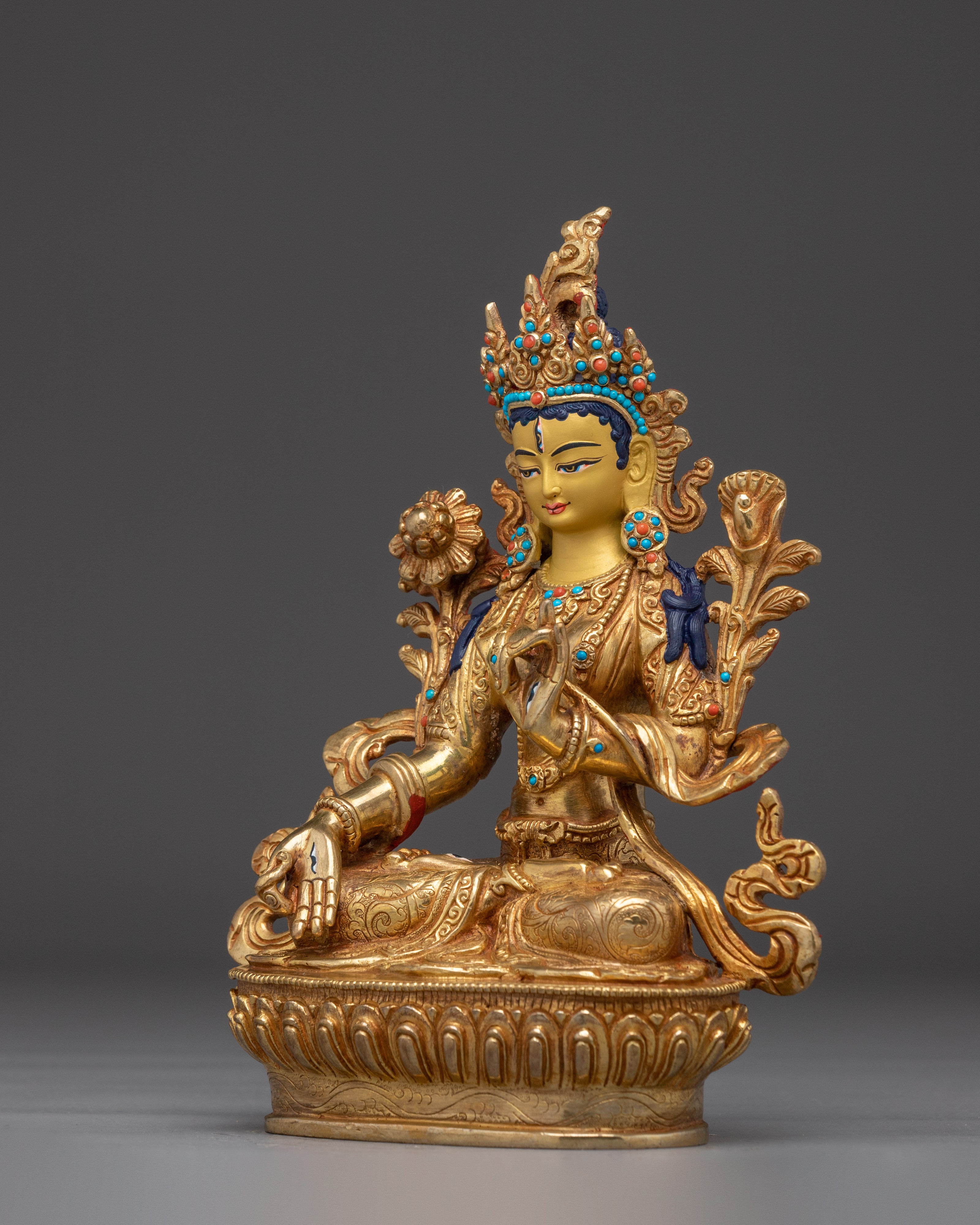 Golden Tibetan Revered Deity Sita Tara | Buddhist Healing Goddess Artwork