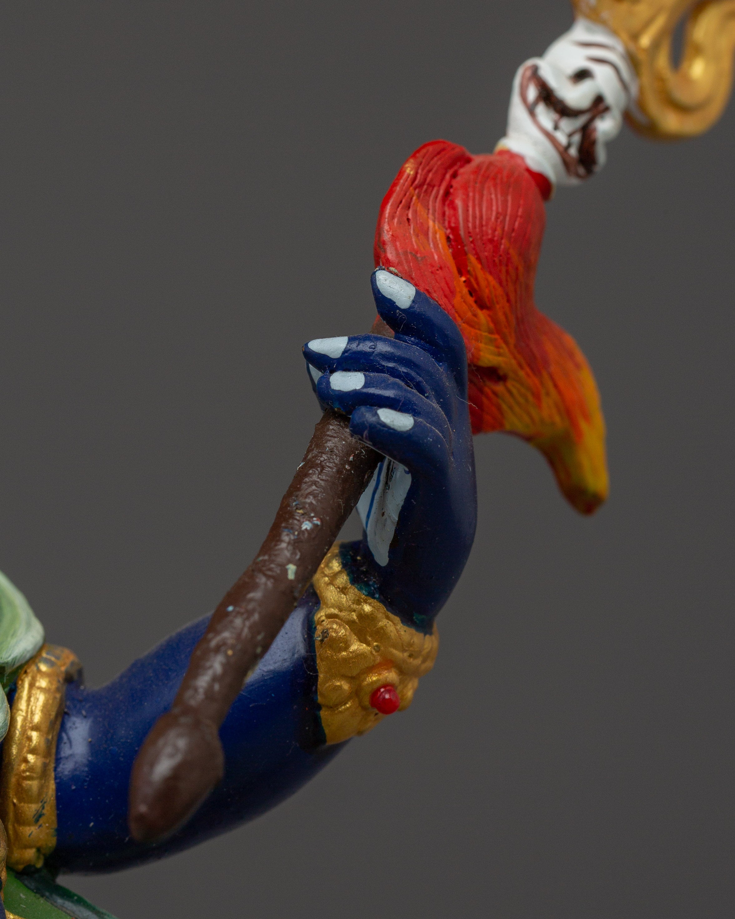 4 Arm Mahakala Copper Statue | Gold & Acrylic Painted Buddhist Protector Deity