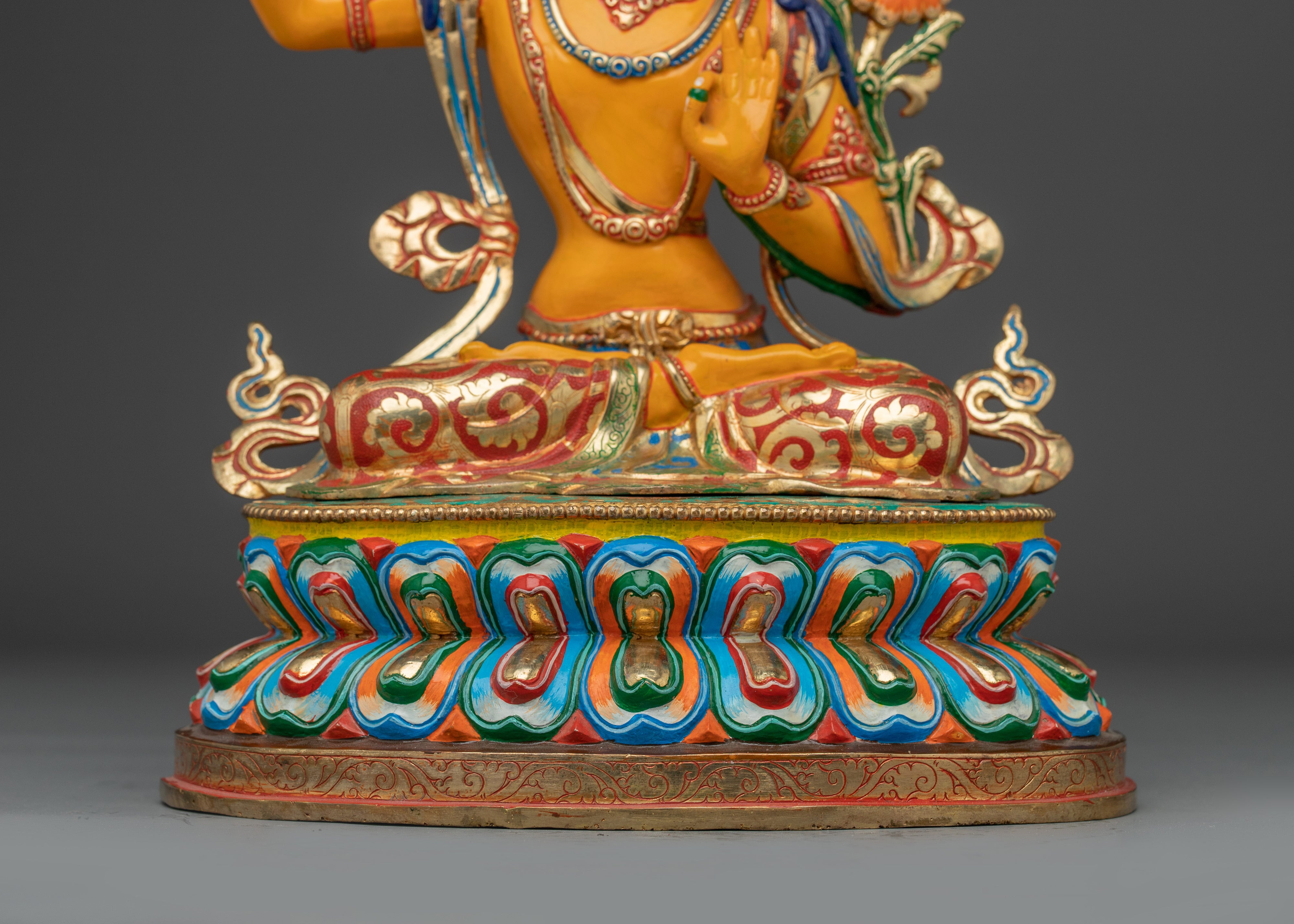 Manjushri Statue with Copper Body | Buddhist Altar, Meditation, or Shrine Decor