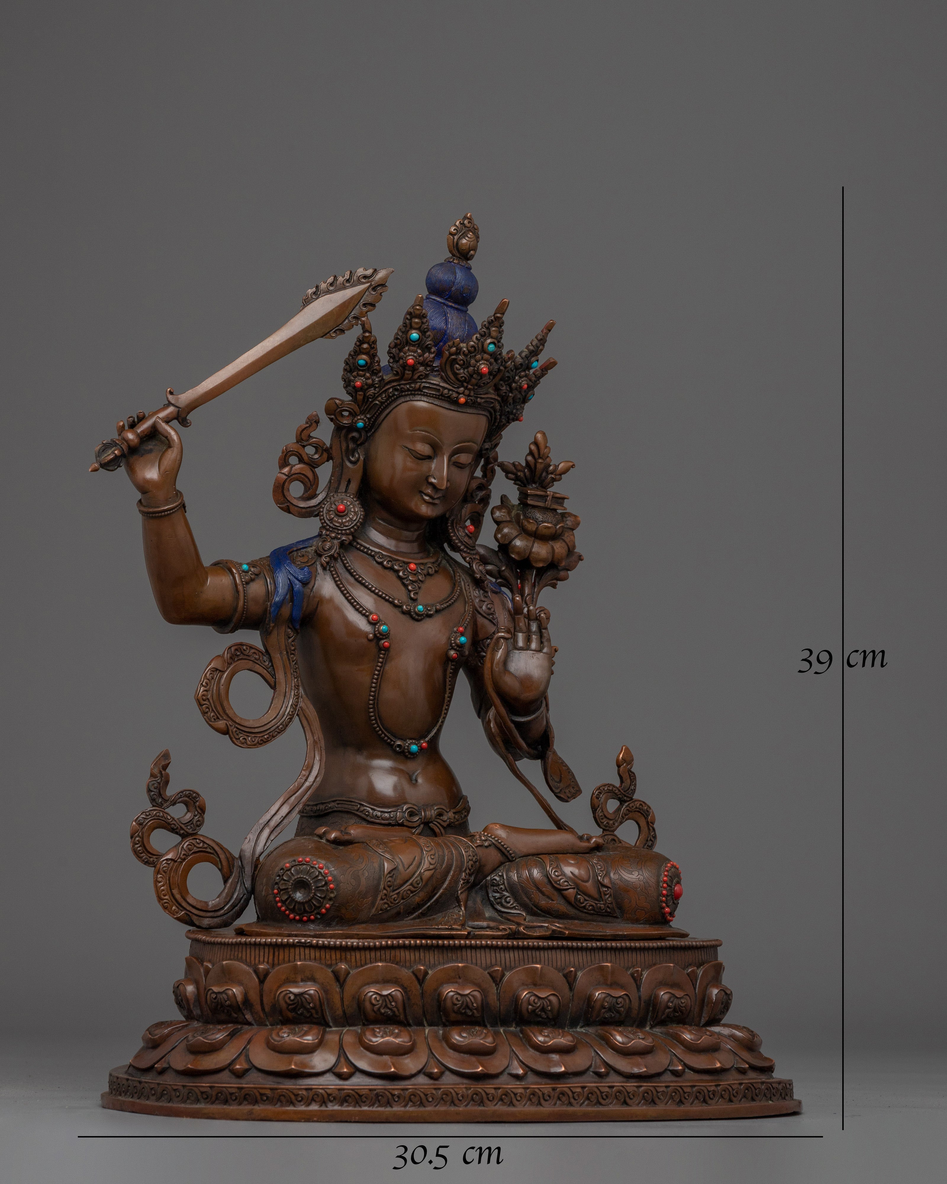 Manjushri Oxidized Copper Wisdom Deity with Sword