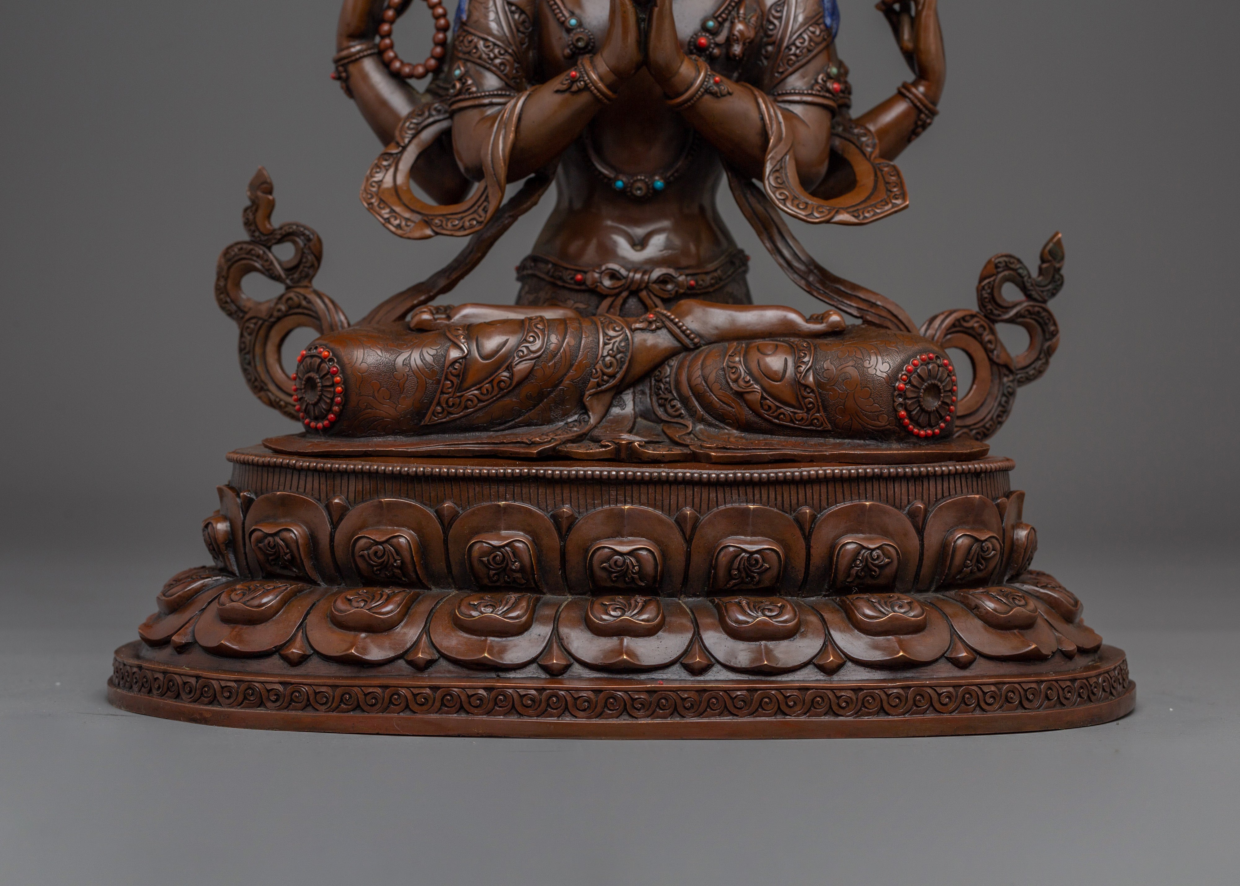 Chenrezig Artwork with Oxidized Copper | Tibetan Bodhisattva of Compassion