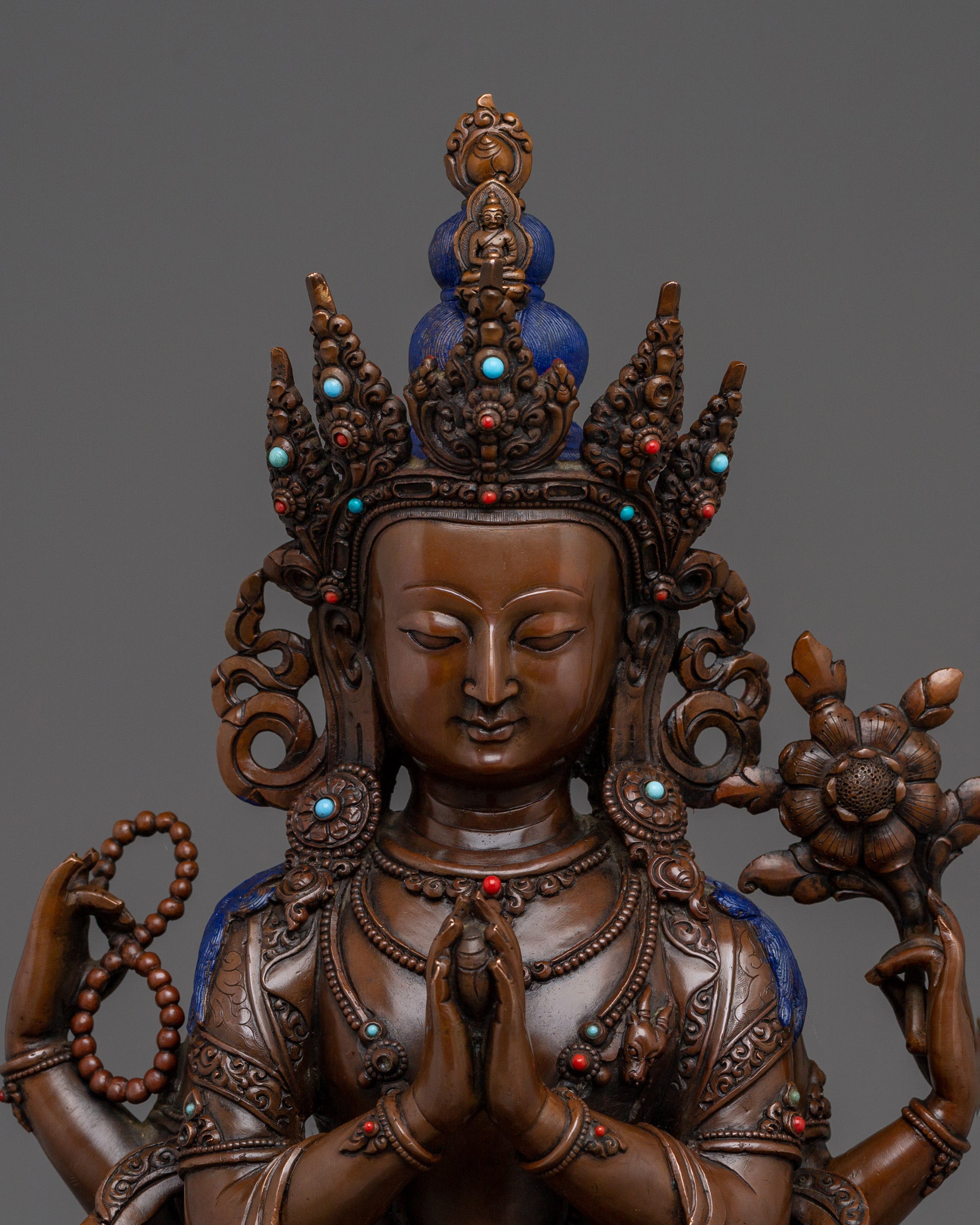 Chenrezig Artwork with Oxidized Copper | Tibetan Bodhisattva of Compassion