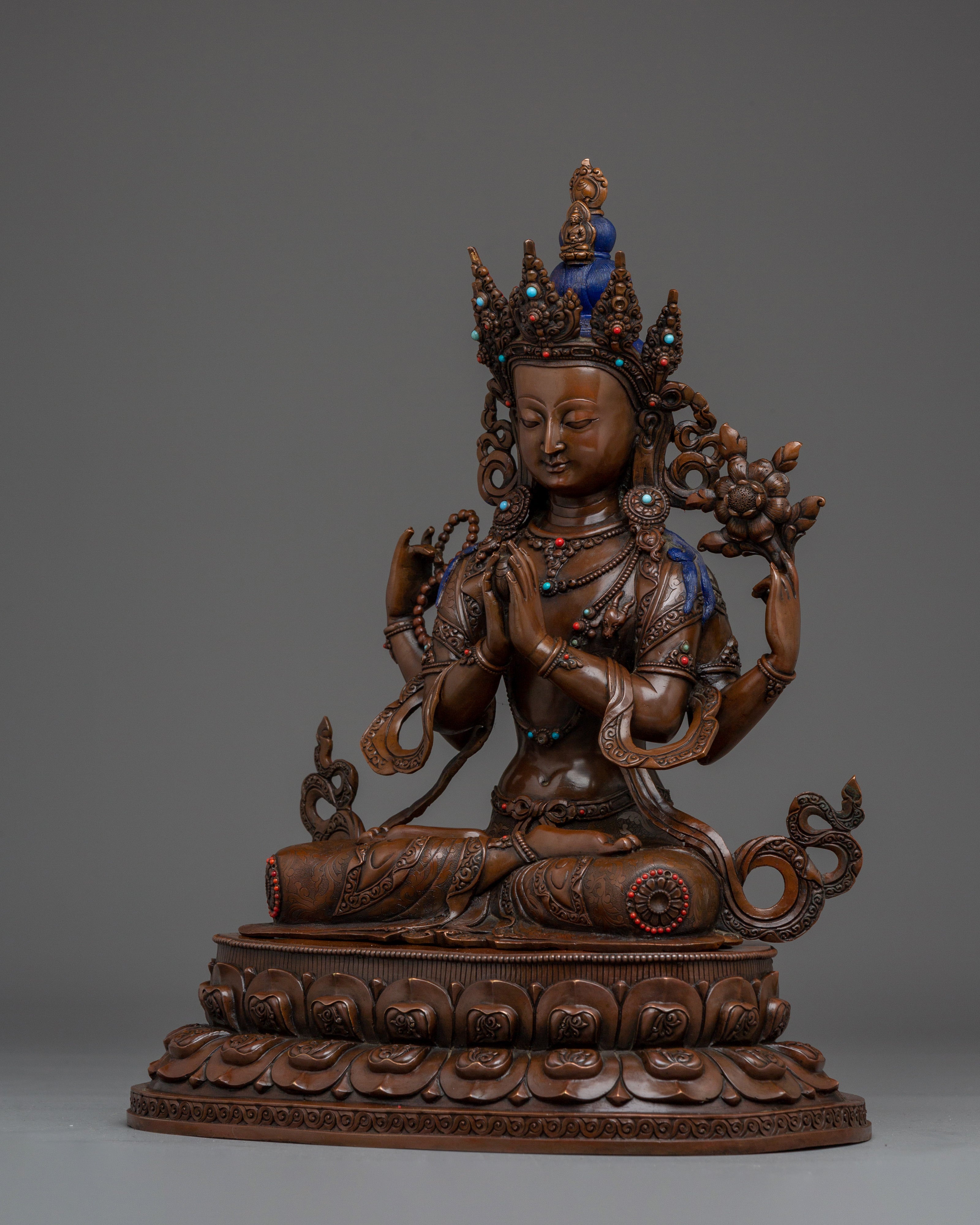 Chenrezig Artwork with Oxidized Copper | Tibetan Bodhisattva of Compassion