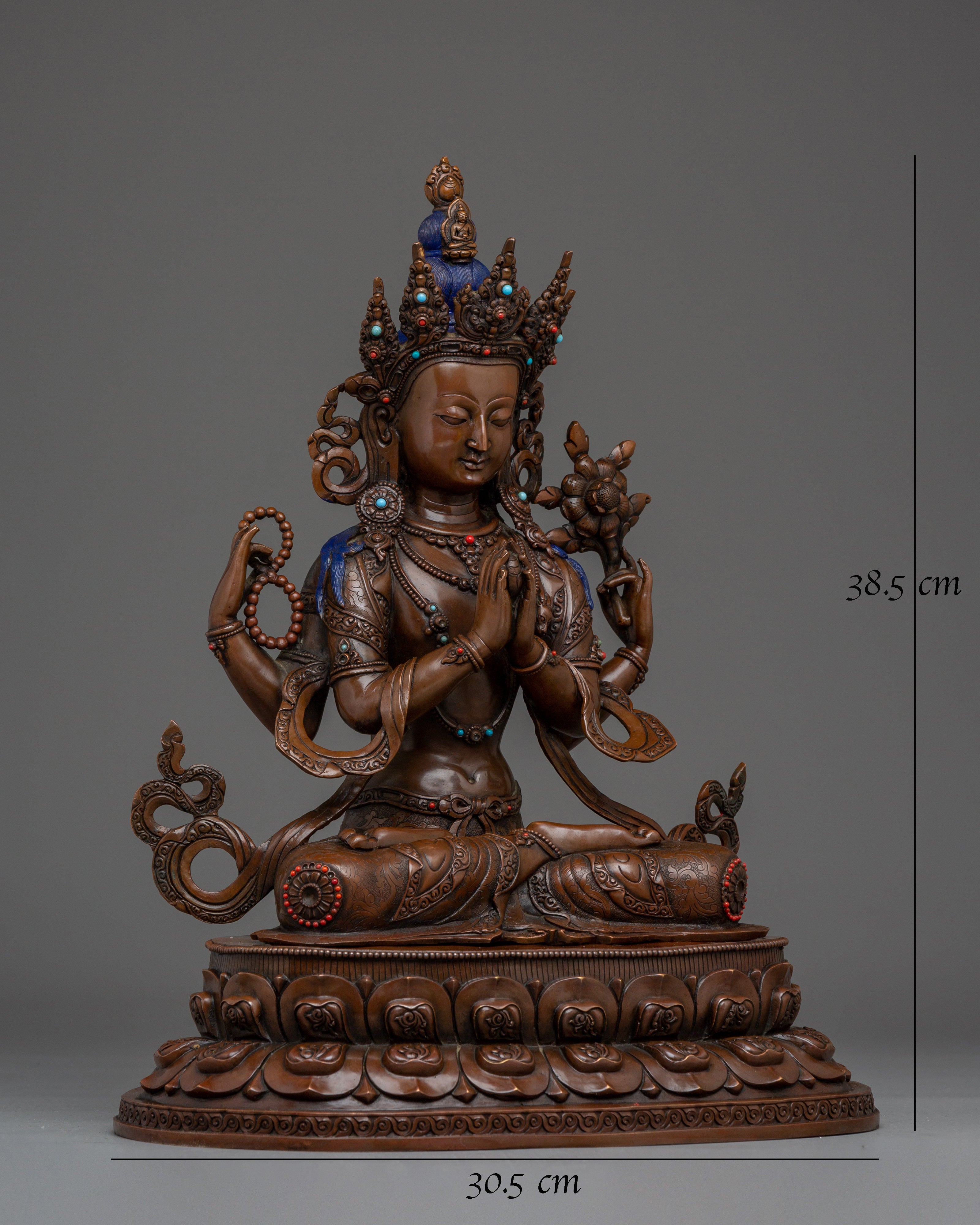 Chenrezig Artwork with Oxidized Copper