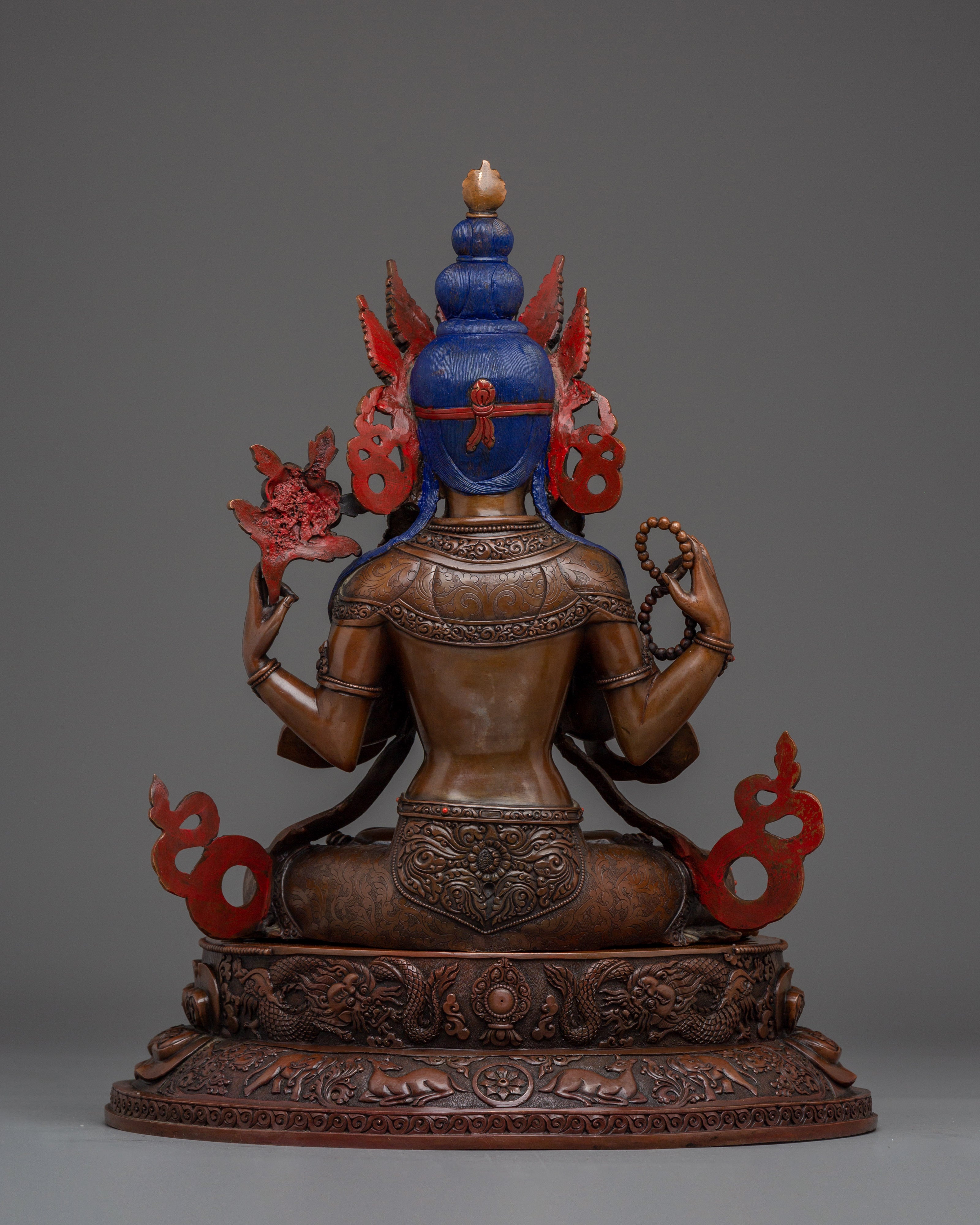 Chenrezig Artwork with Oxidized Copper | Tibetan Bodhisattva of Compassion