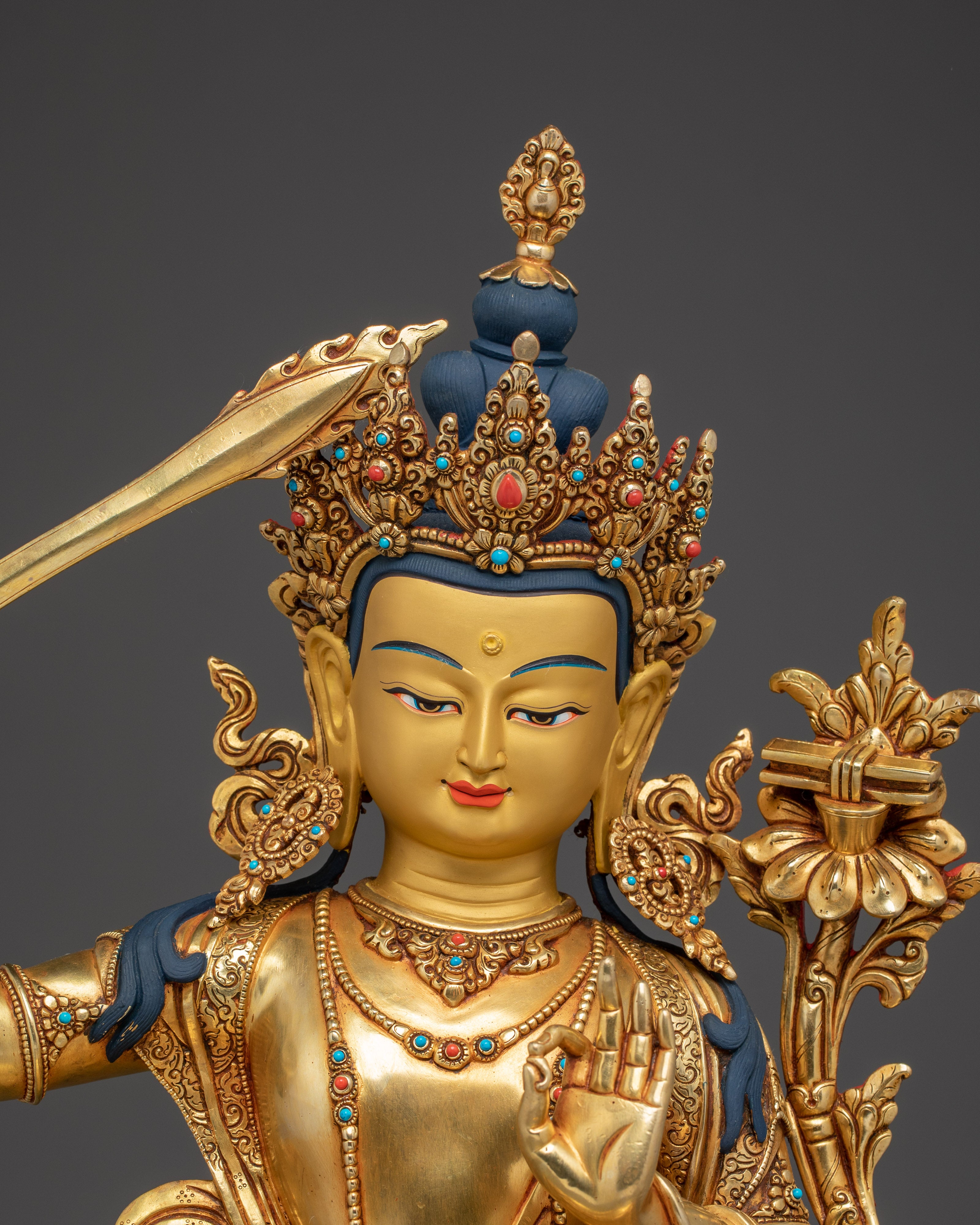 Divine Wisdom Manjushri | Traditional Gold Gilded Bodhisattva Figure