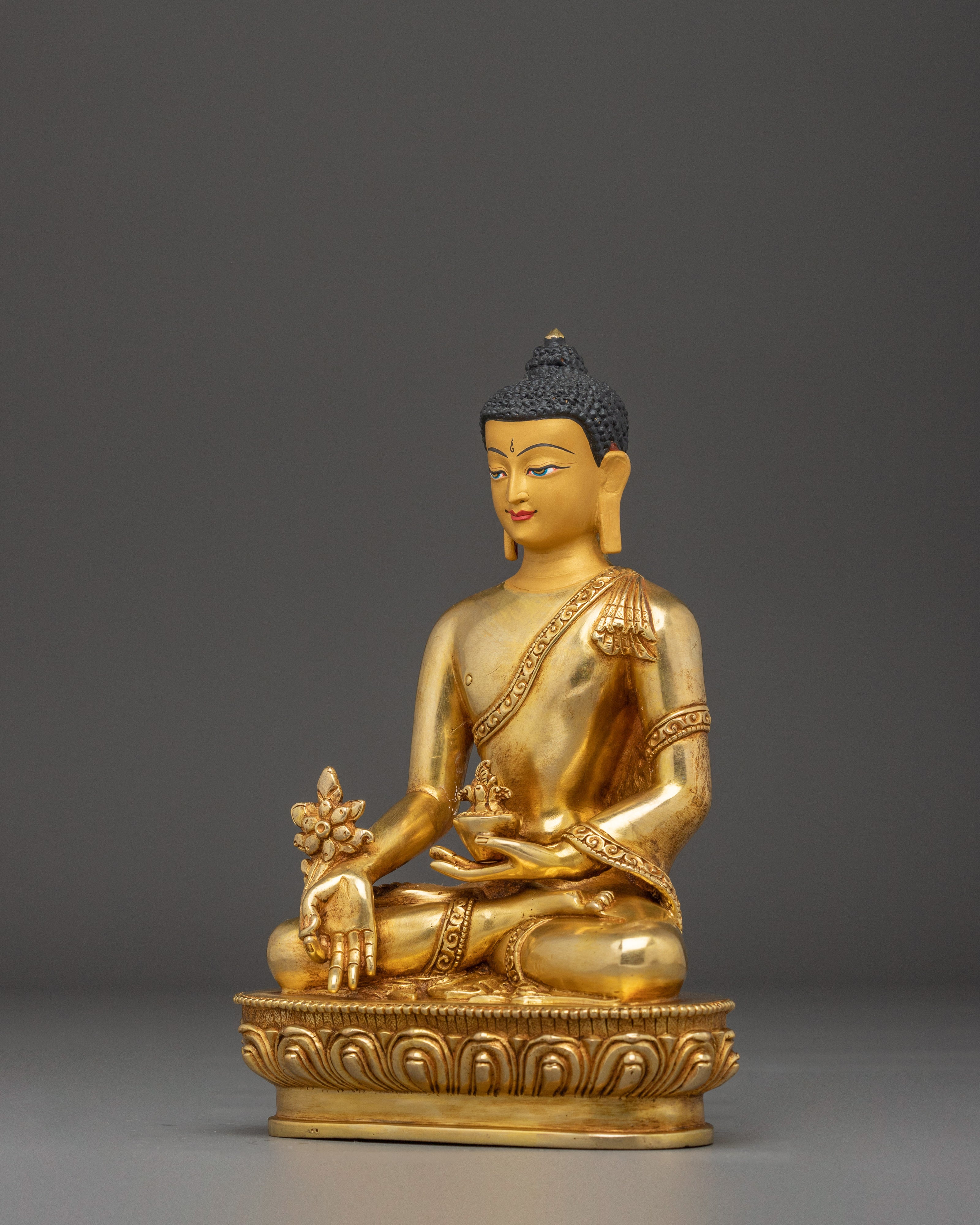 Medicine Buddha Sculpture for Spiritual Healing | Divine Healing in 24K Gold Gilded Copper