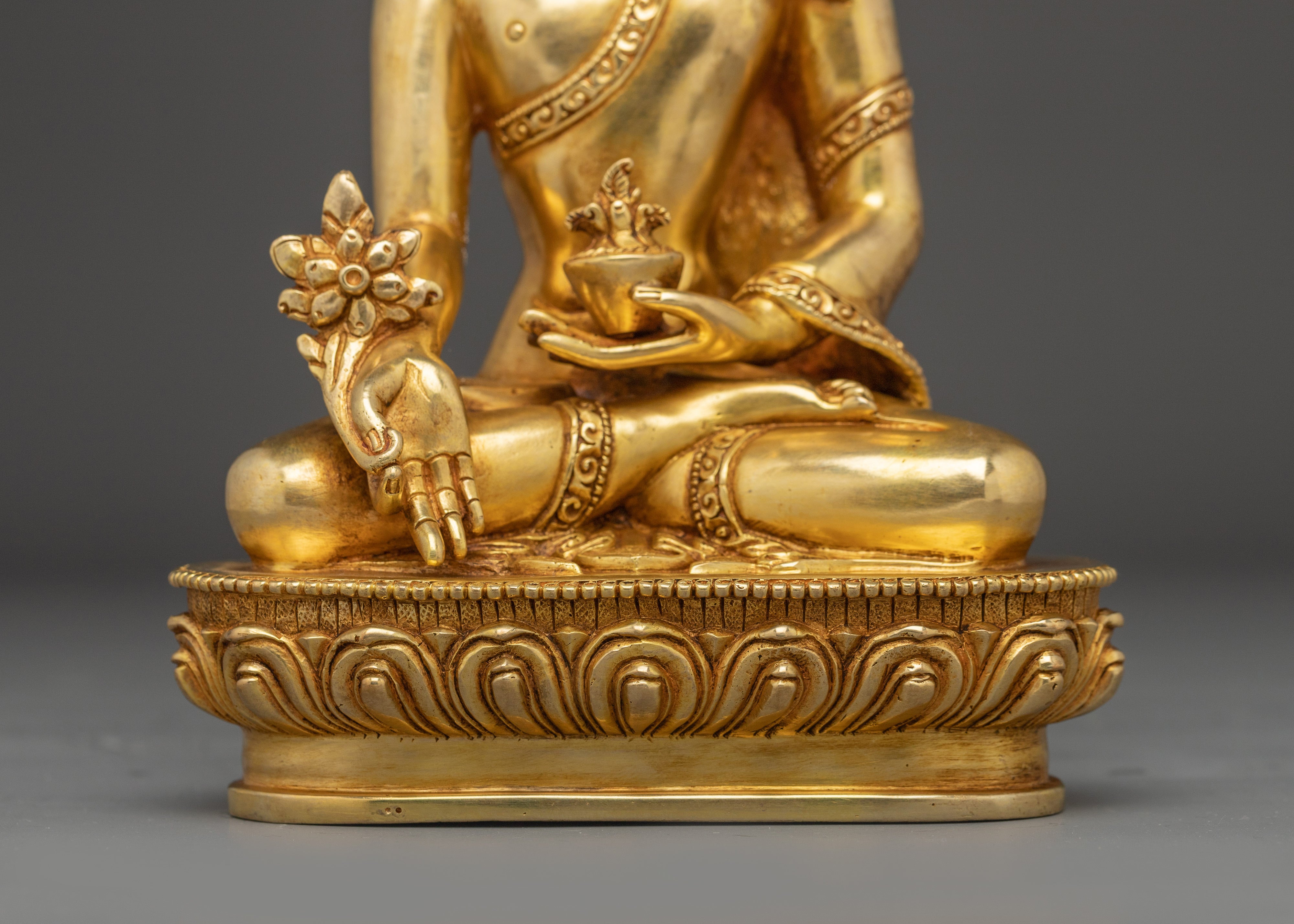 Medicine Buddha Sculpture for Spiritual Healing | Divine Healing in 24K Gold Gilded Copper