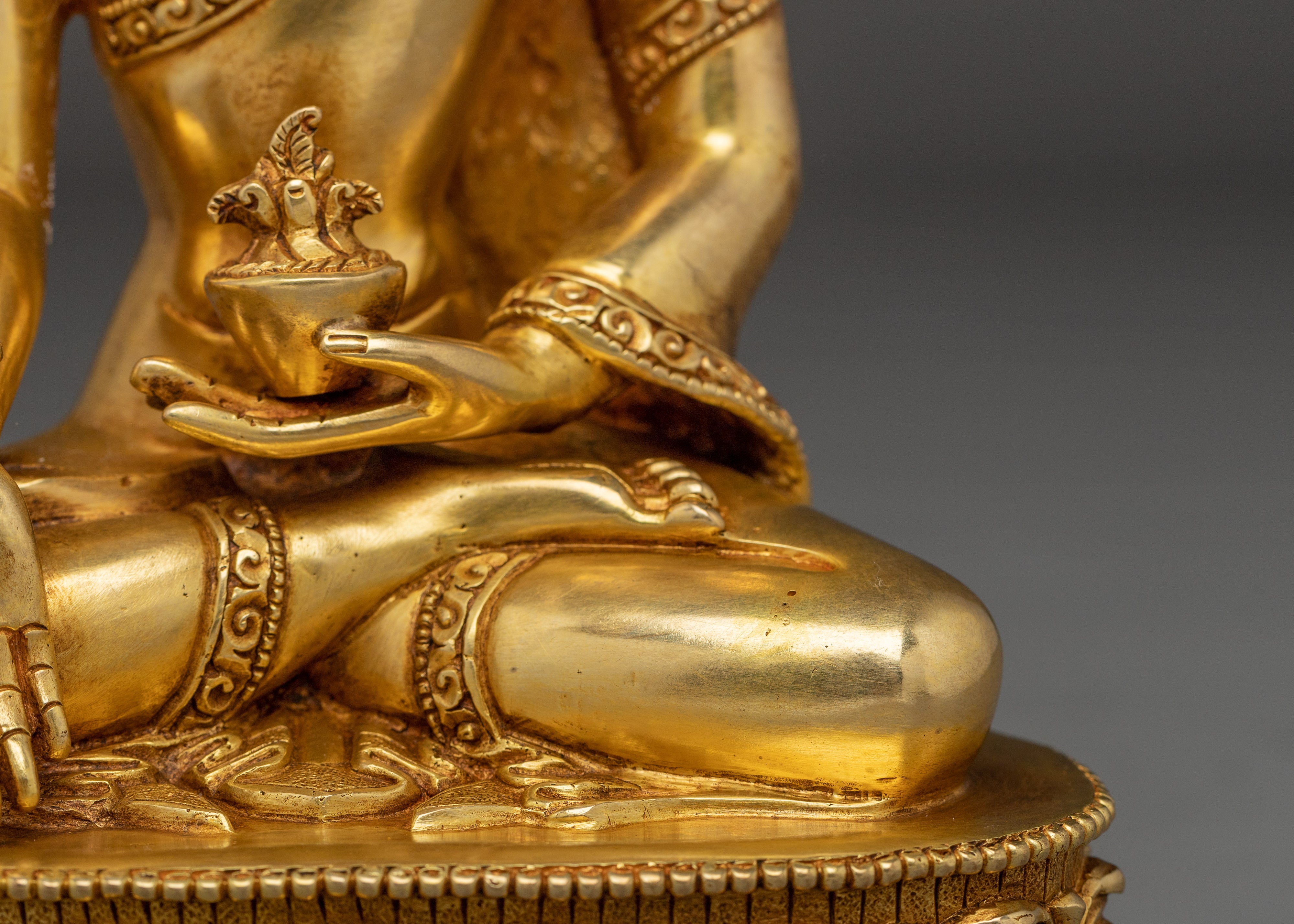 Medicine Buddha Sculpture for Spiritual Healing | Divine Healing in 24K Gold Gilded Copper