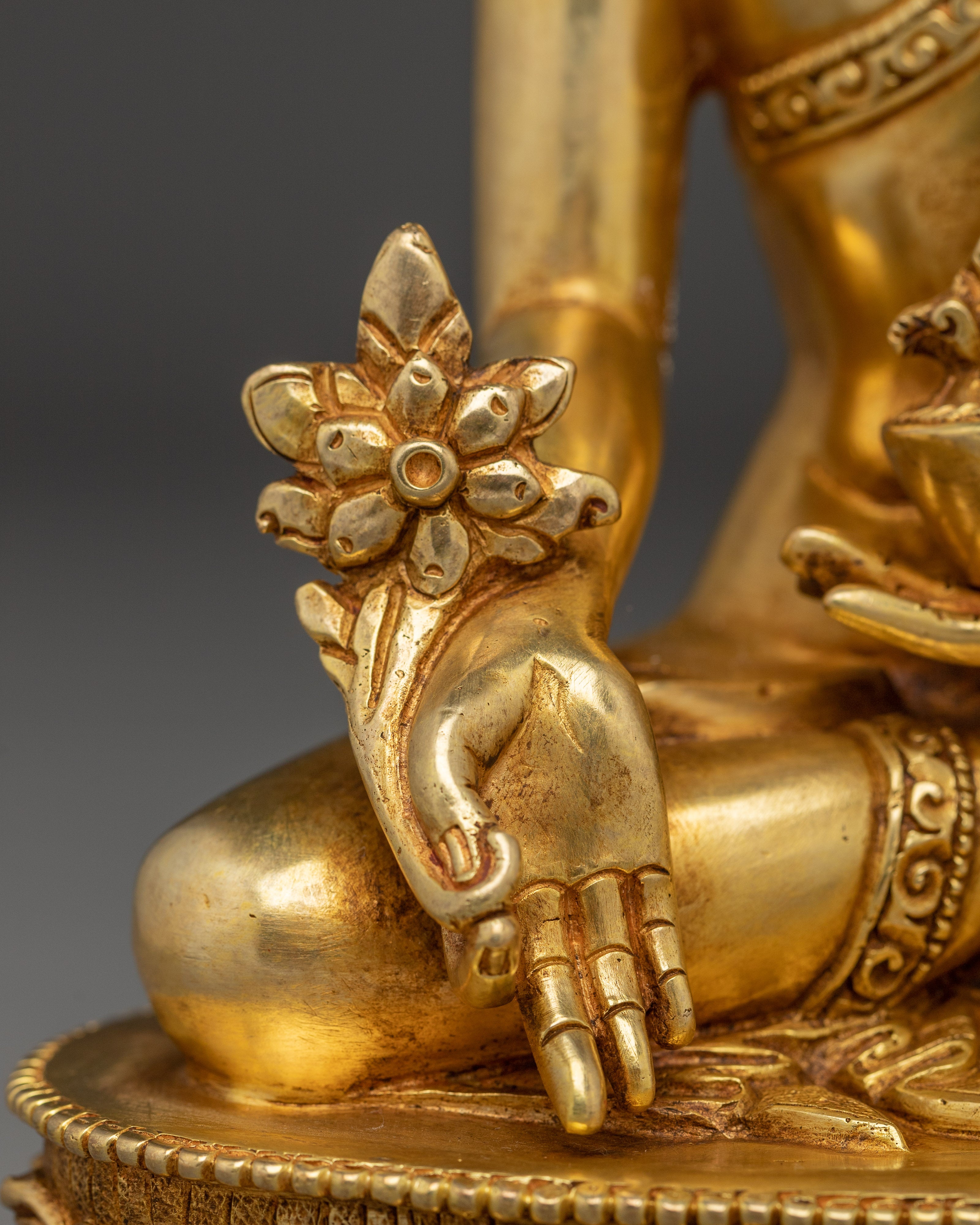 Medicine Buddha Sculpture for Spiritual Healing | Divine Healing in 24K Gold Gilded Copper
