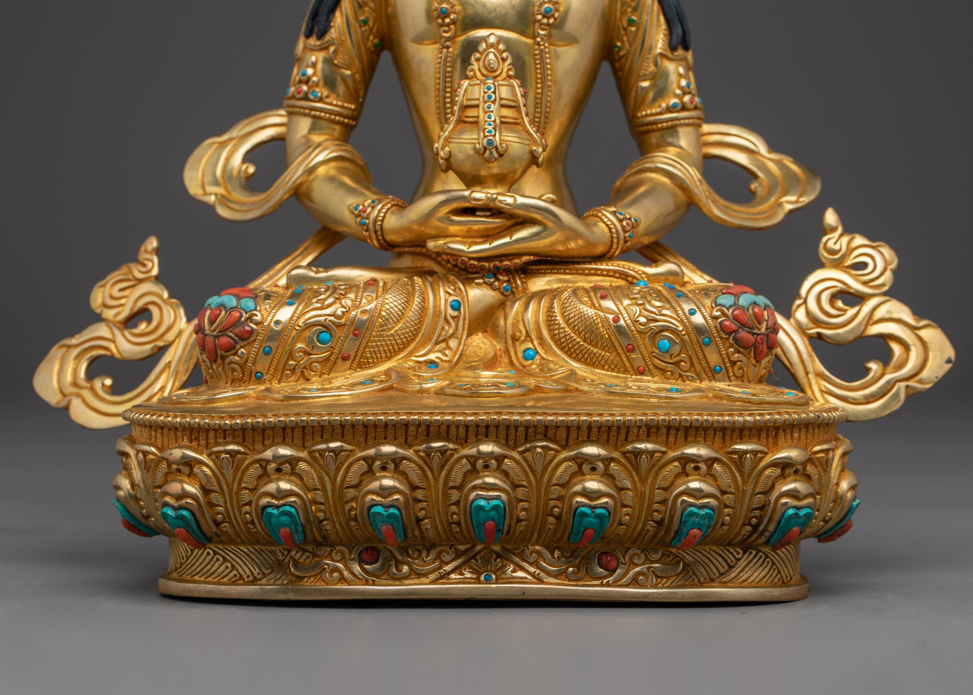 Handmade Amitayus Buddha Statue | Gold Gilded Copper Sculpture for Longevity