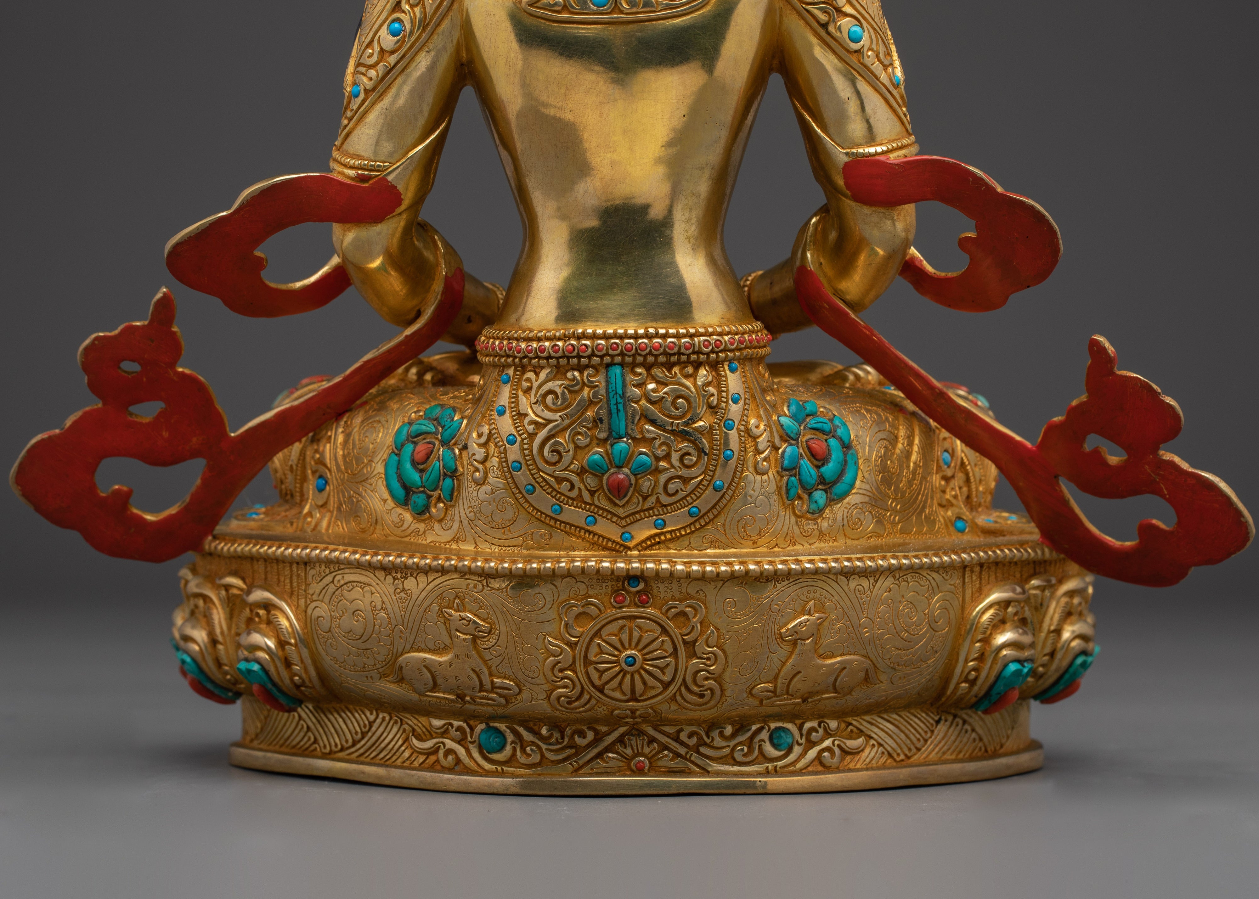 Handmade Amitayus Buddha Statue | Gold Gilded Copper Sculpture for Longevity