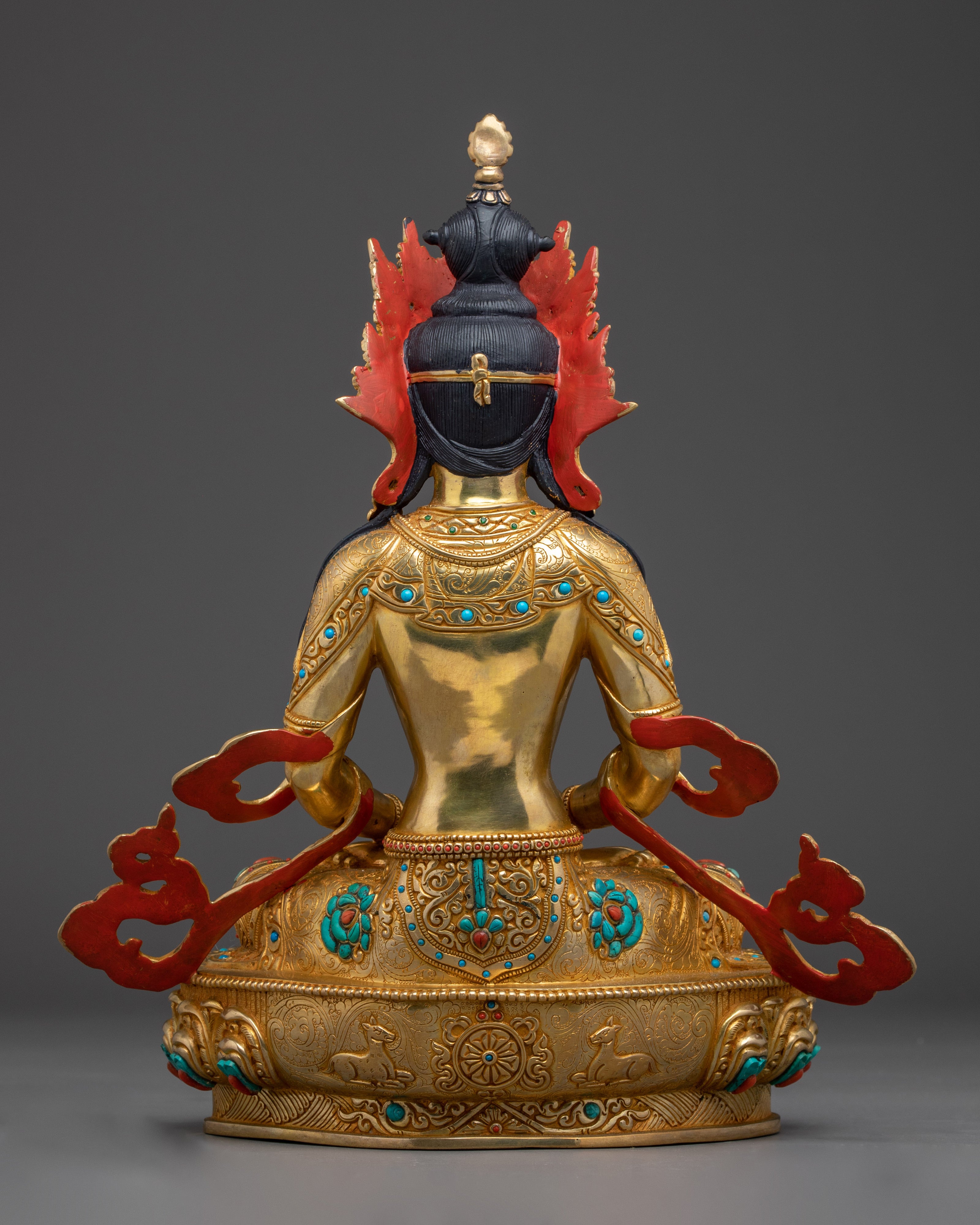 Handmade Amitayus Buddha Statue | Gold Gilded Copper Sculpture for Longevity