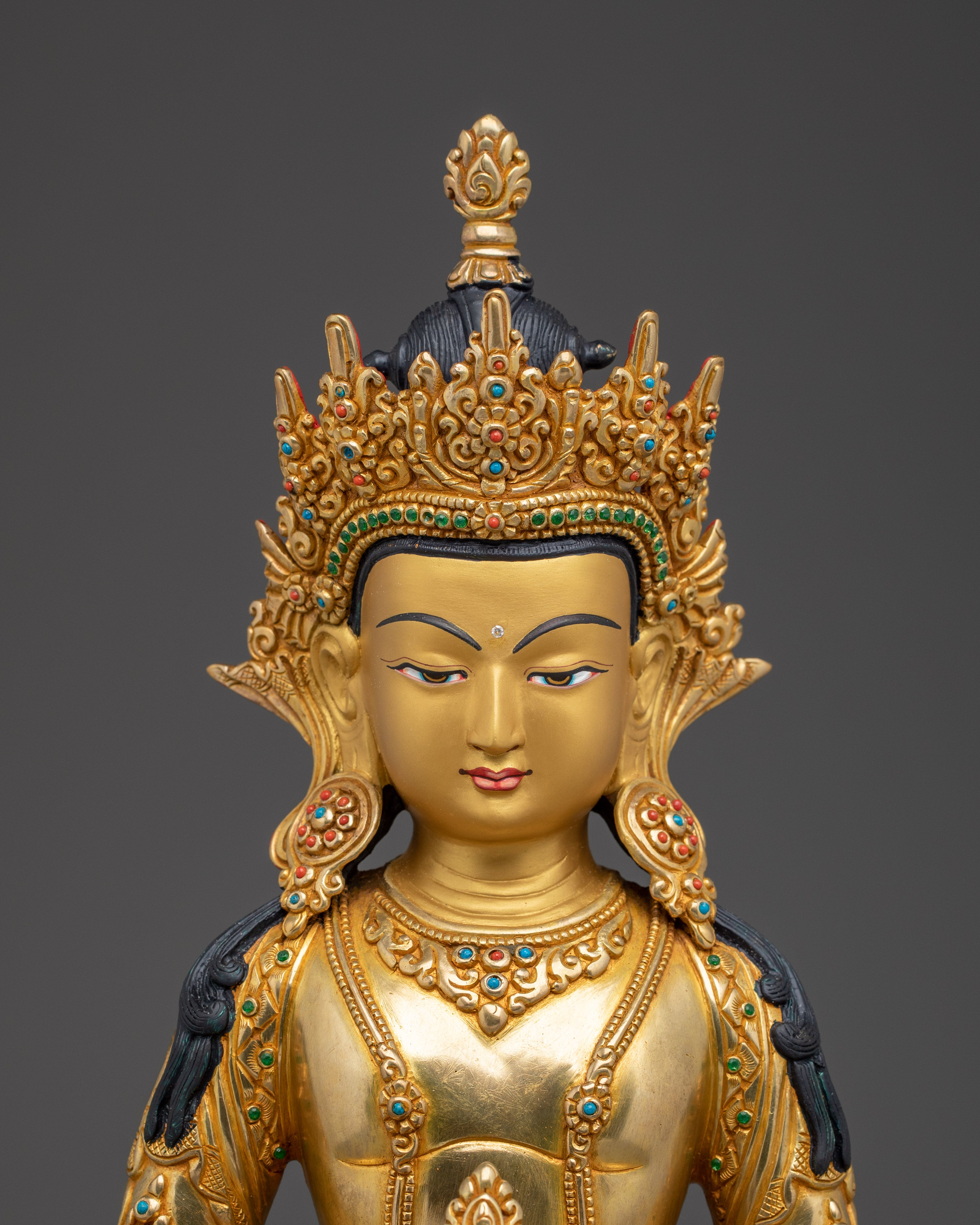 Handmade Amitayus Buddha Statue | Gold Gilded Copper Sculpture for Longevity