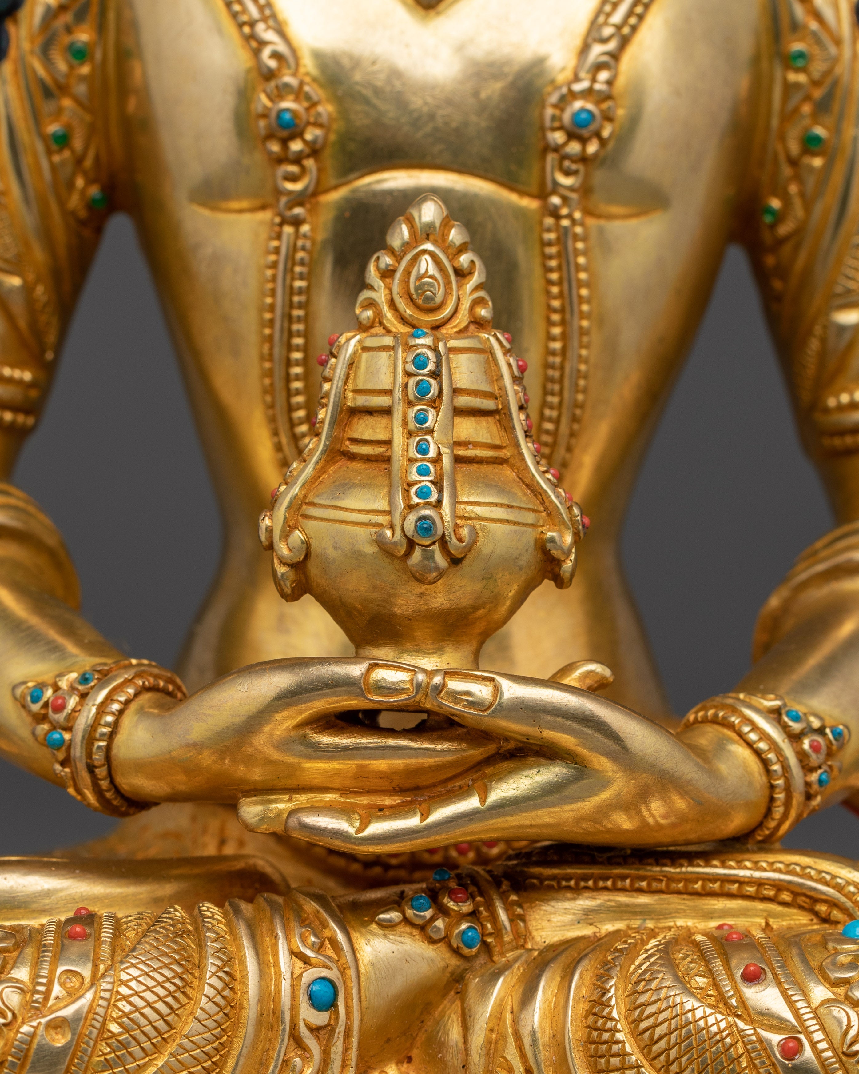 Handmade Amitayus Buddha Statue | Gold Gilded Copper Sculpture for Longevity
