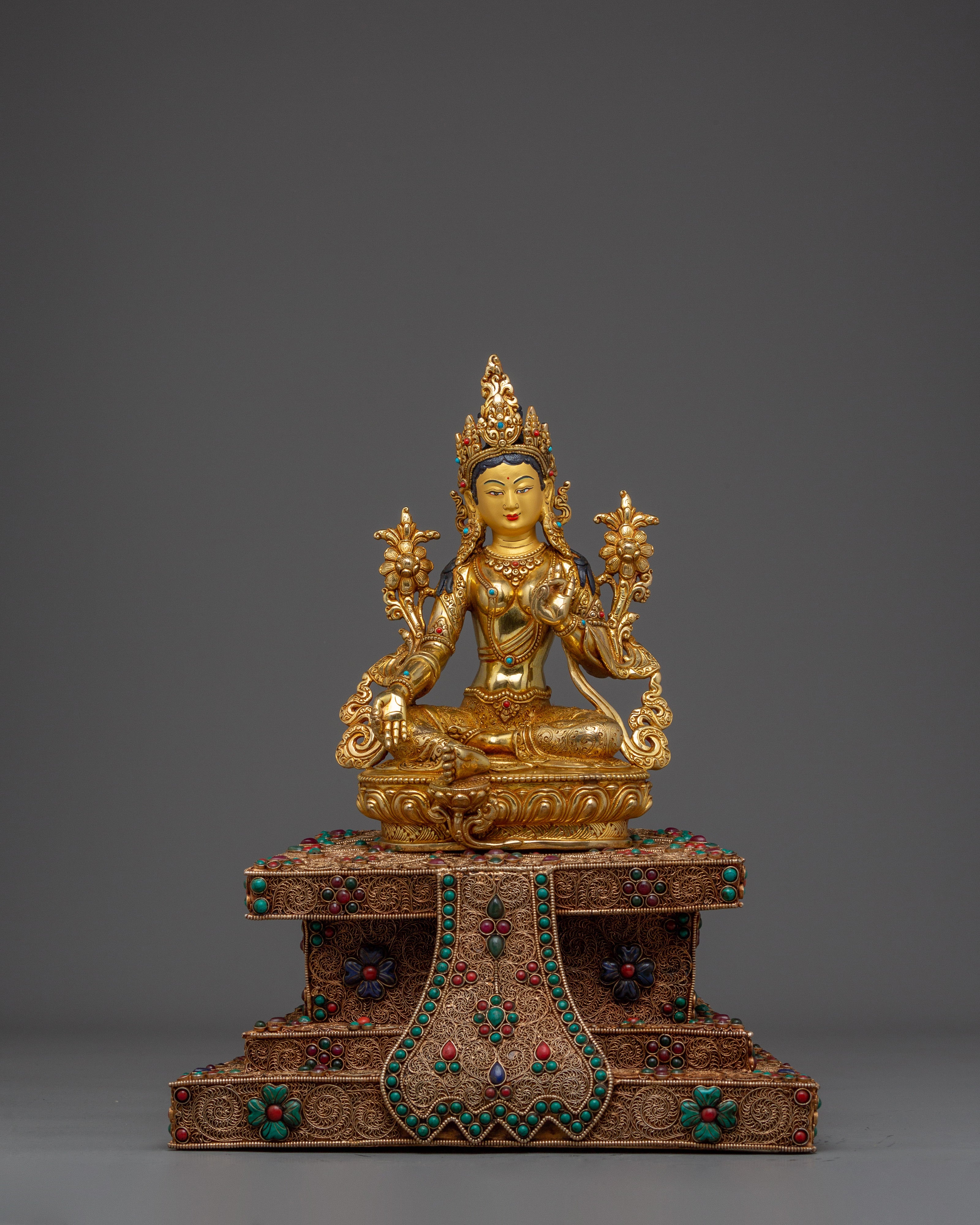 Green Tara With Throne Statue | Mother of Liberation