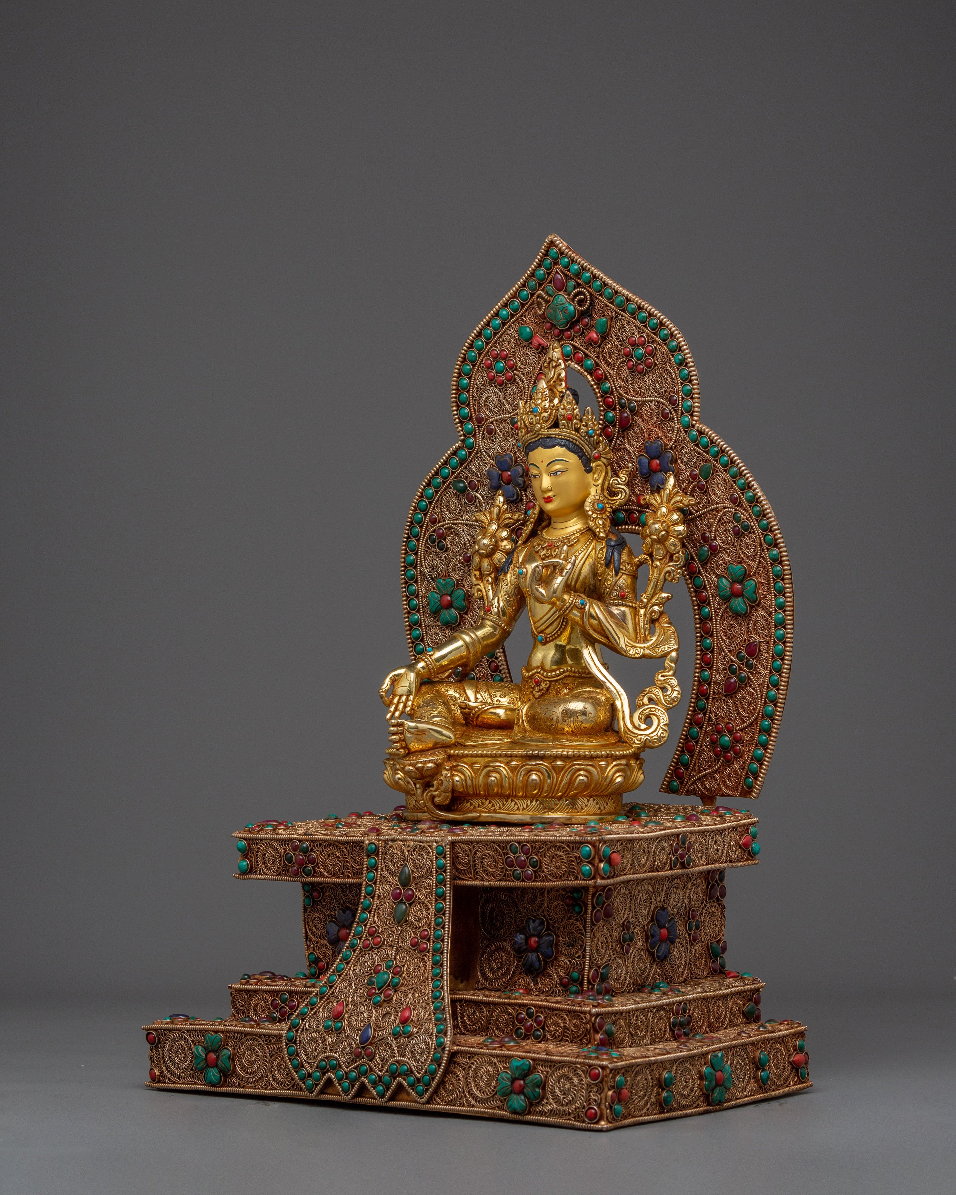 Green Tara With Throne Statue | Mother of Liberation