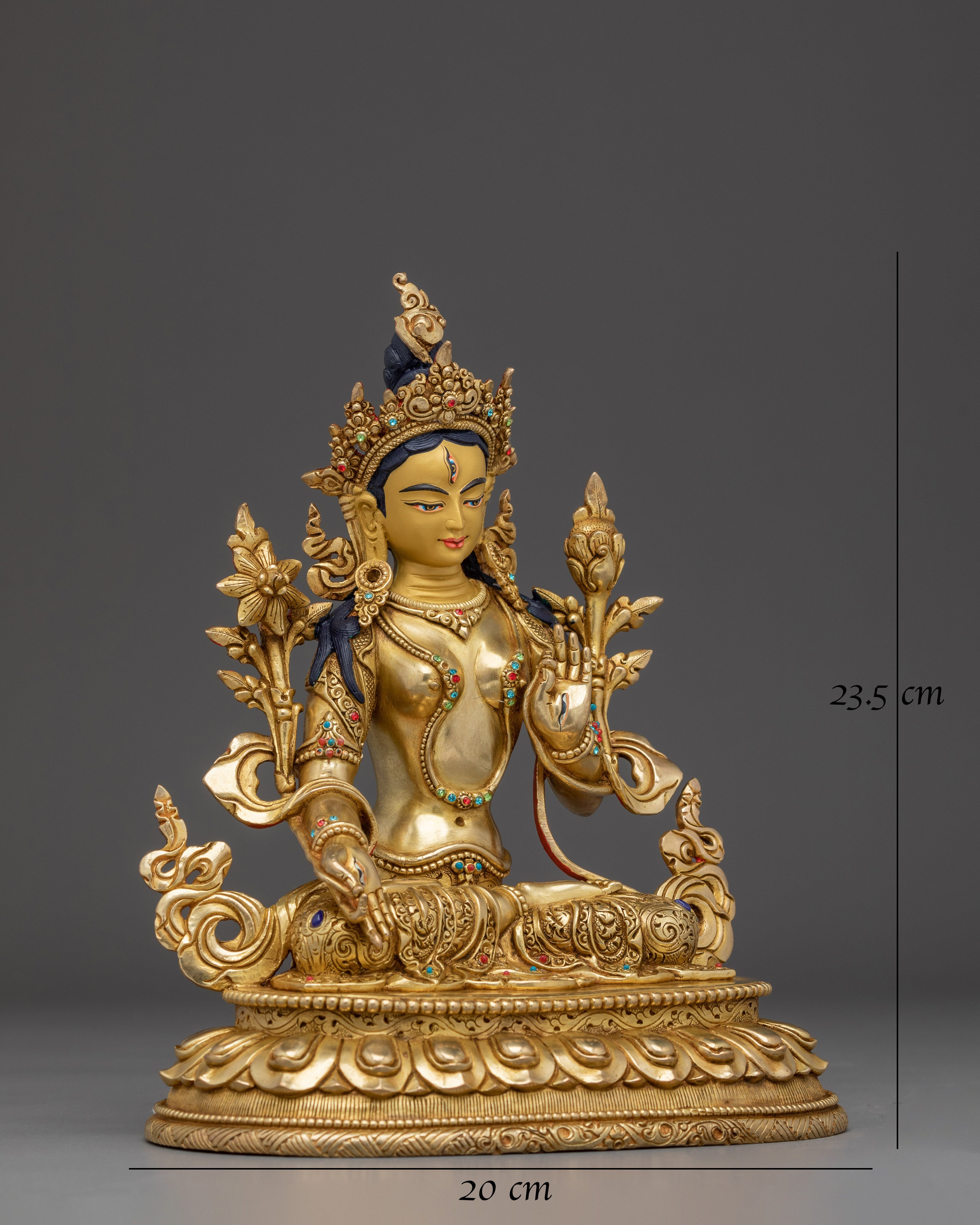 Golden White Tara Statue: Tibetan Healing Deity