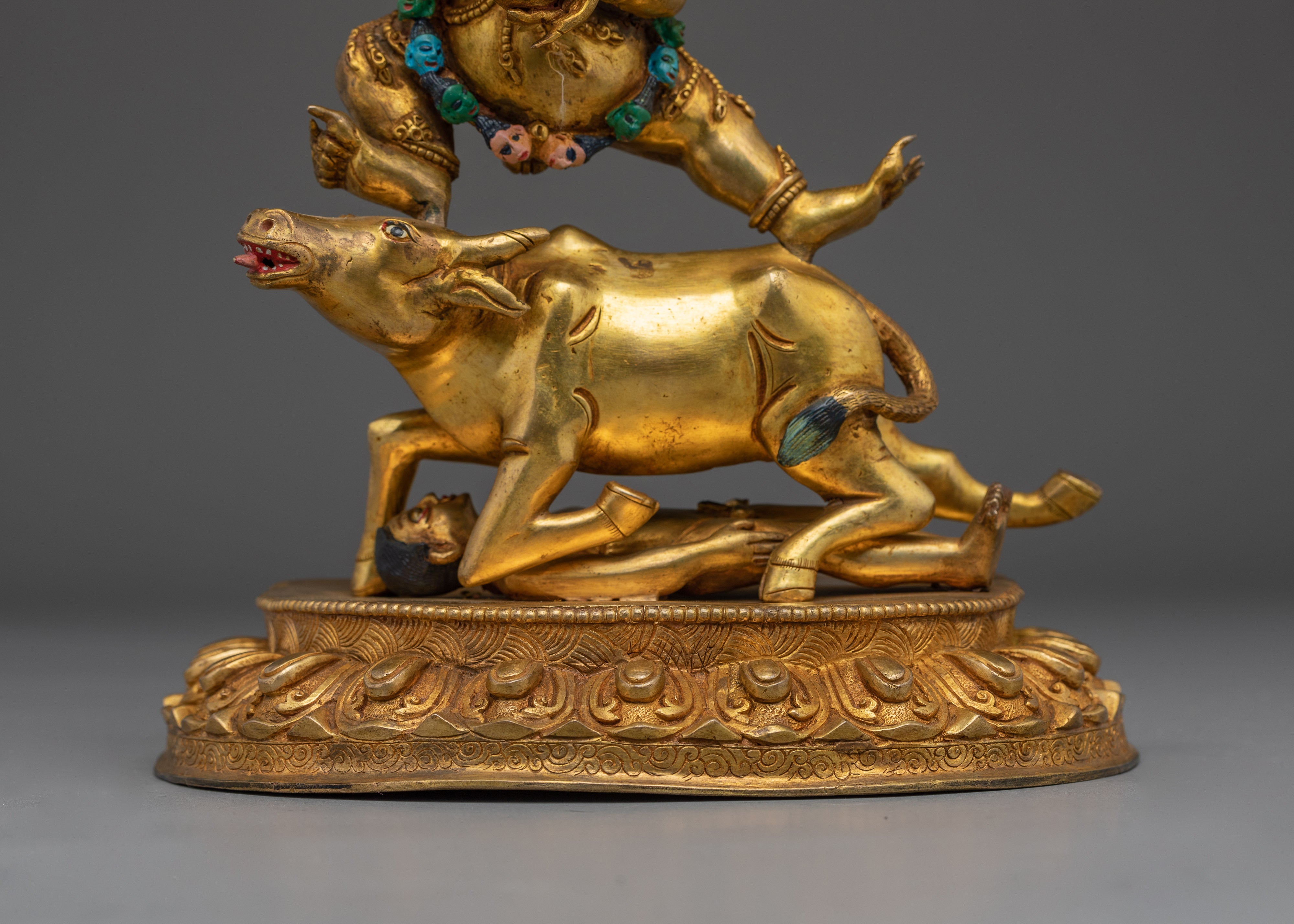 Gold Gilded Yamantaka Statue | Acrylic Paint Detail for Altar & Meditation