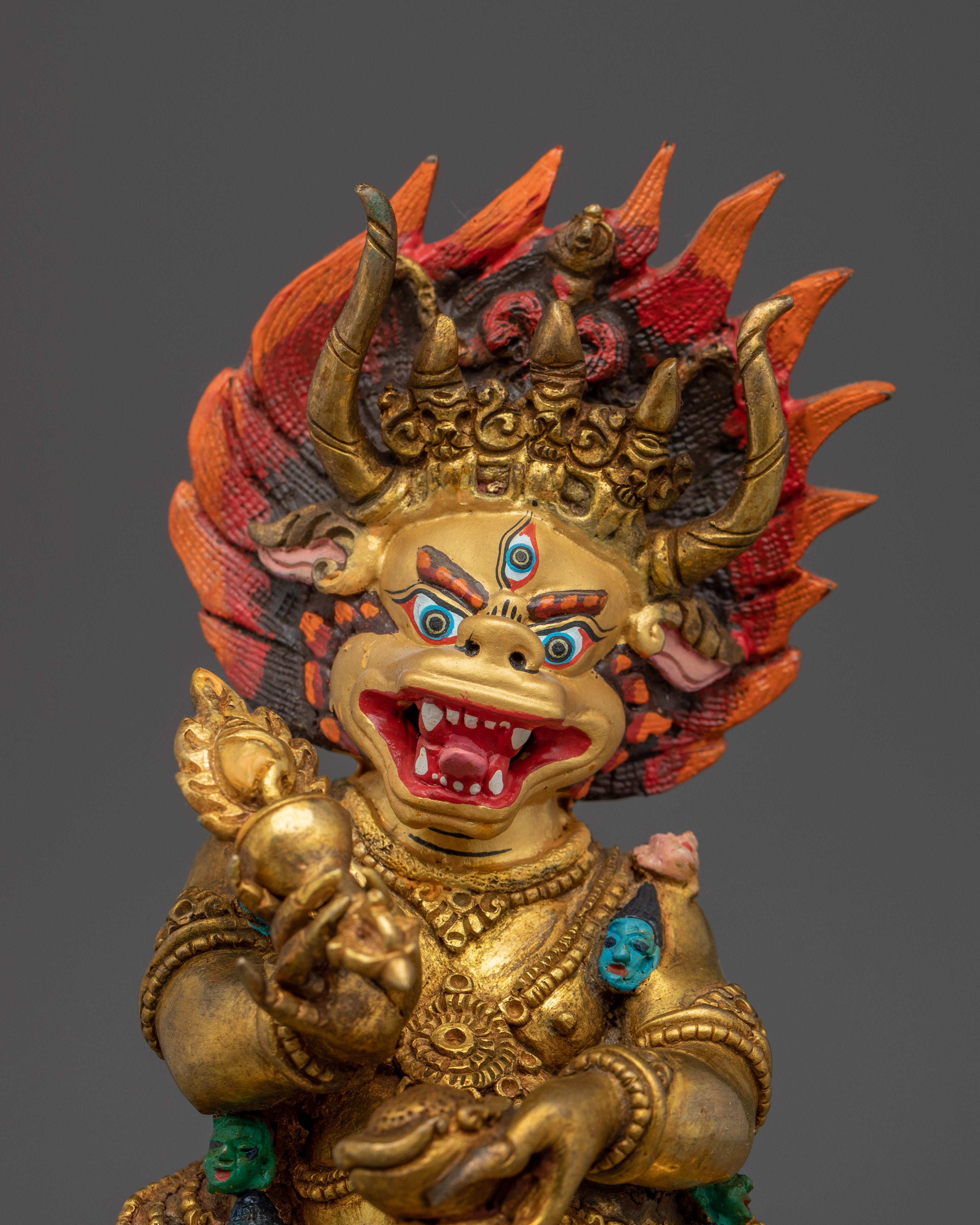 Gold Gilded Yamantaka Statue | Acrylic Paint Detail for Altar & Meditation