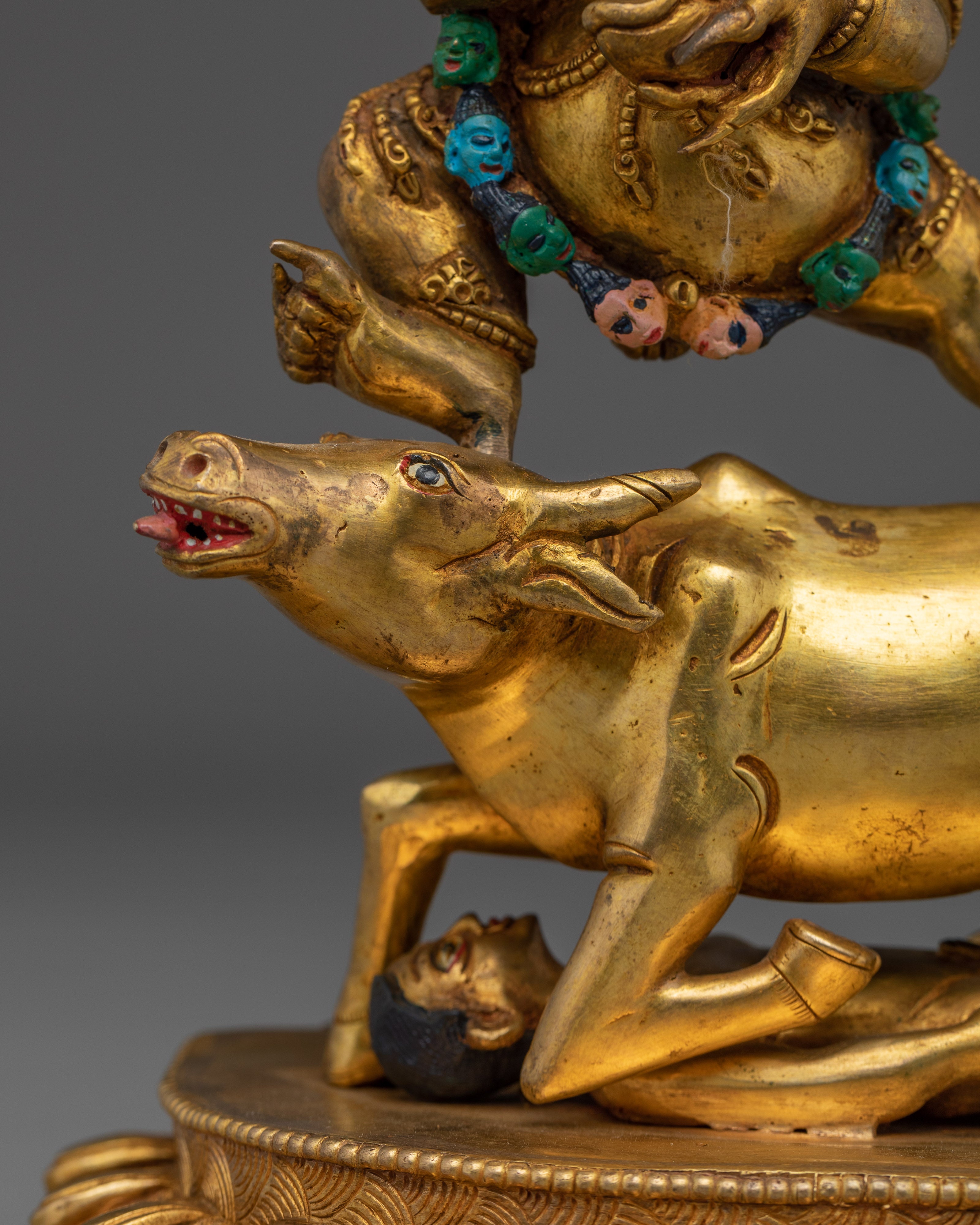 Gold Gilded Yamantaka Statue | Acrylic Paint Detail for Altar & Meditation