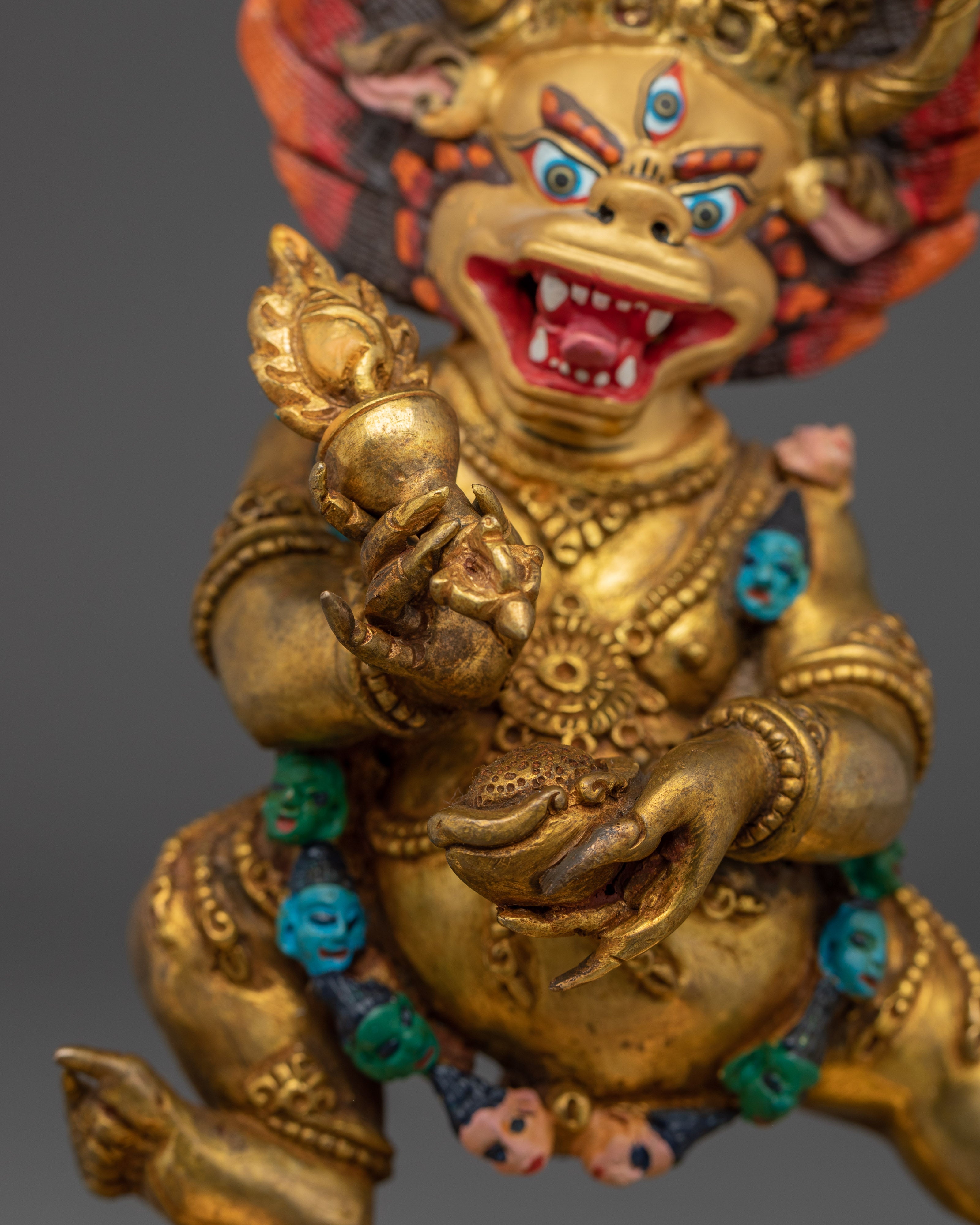 Gold Gilded Yamantaka Statue | Acrylic Paint Detail for Altar & Meditation