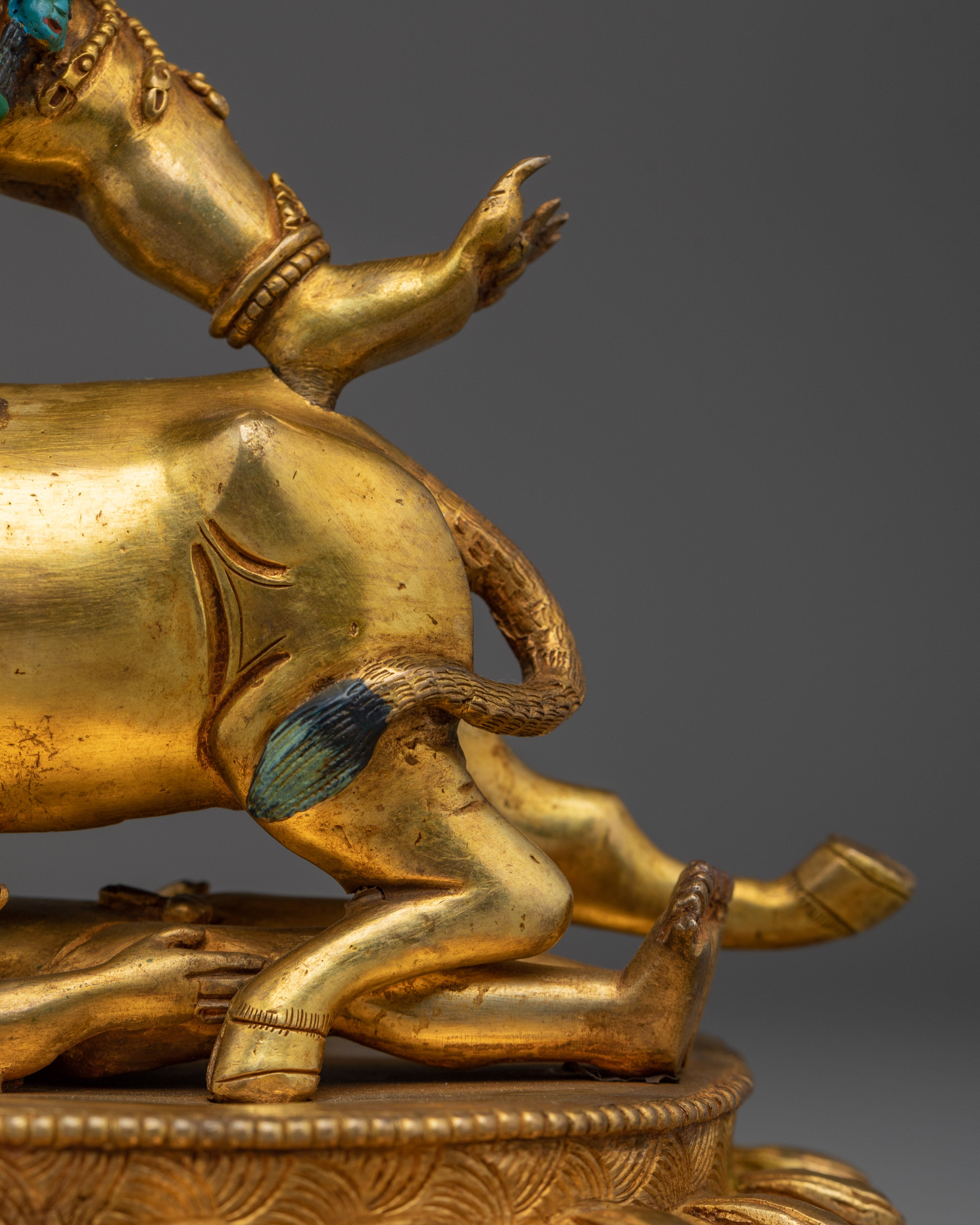 Gold Gilded Yamantaka Statue | Acrylic Paint Detail for Altar & Meditation