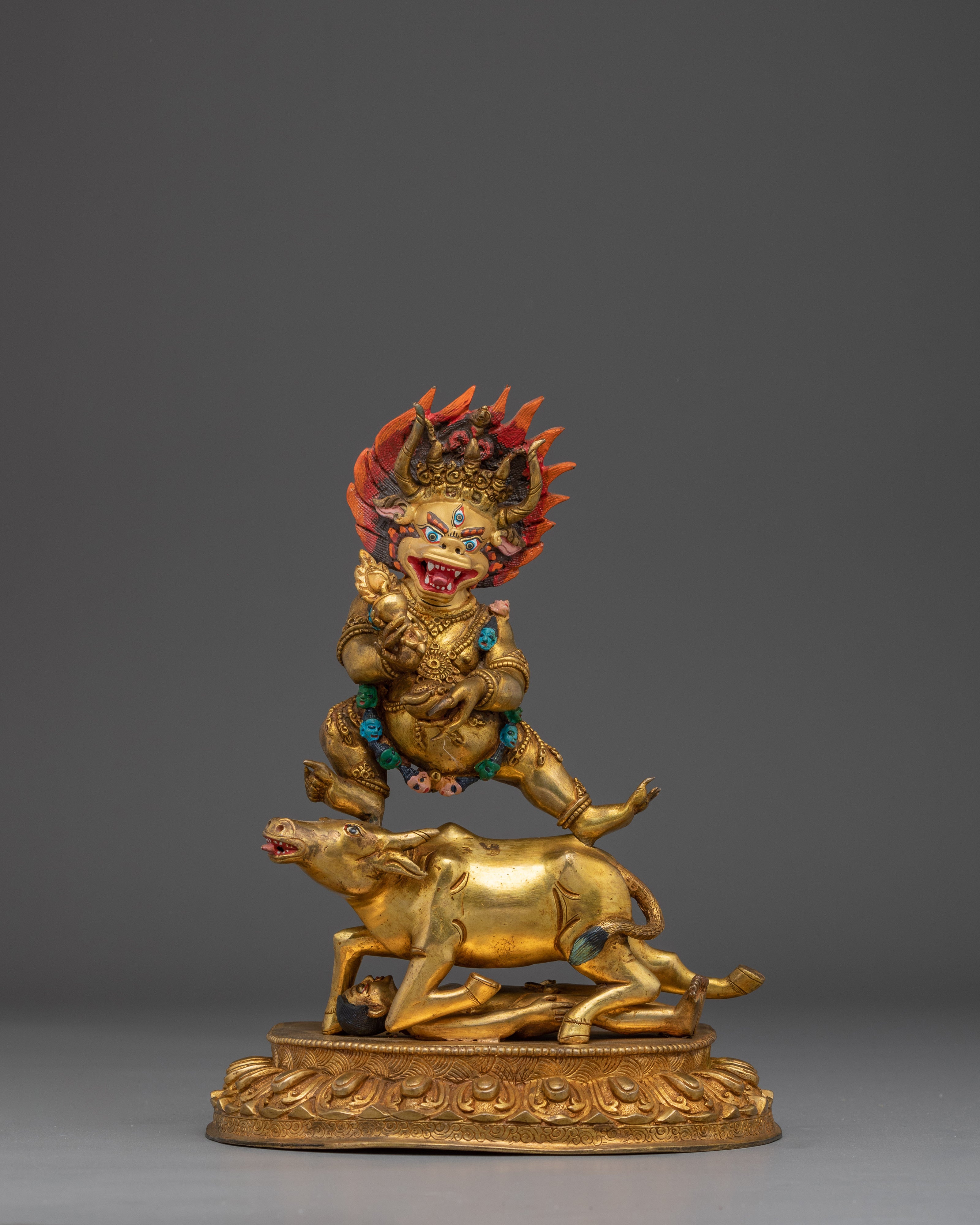 Gold Gilded Yamantaka Statue | Acrylic Paint Detail for Altar & Meditation