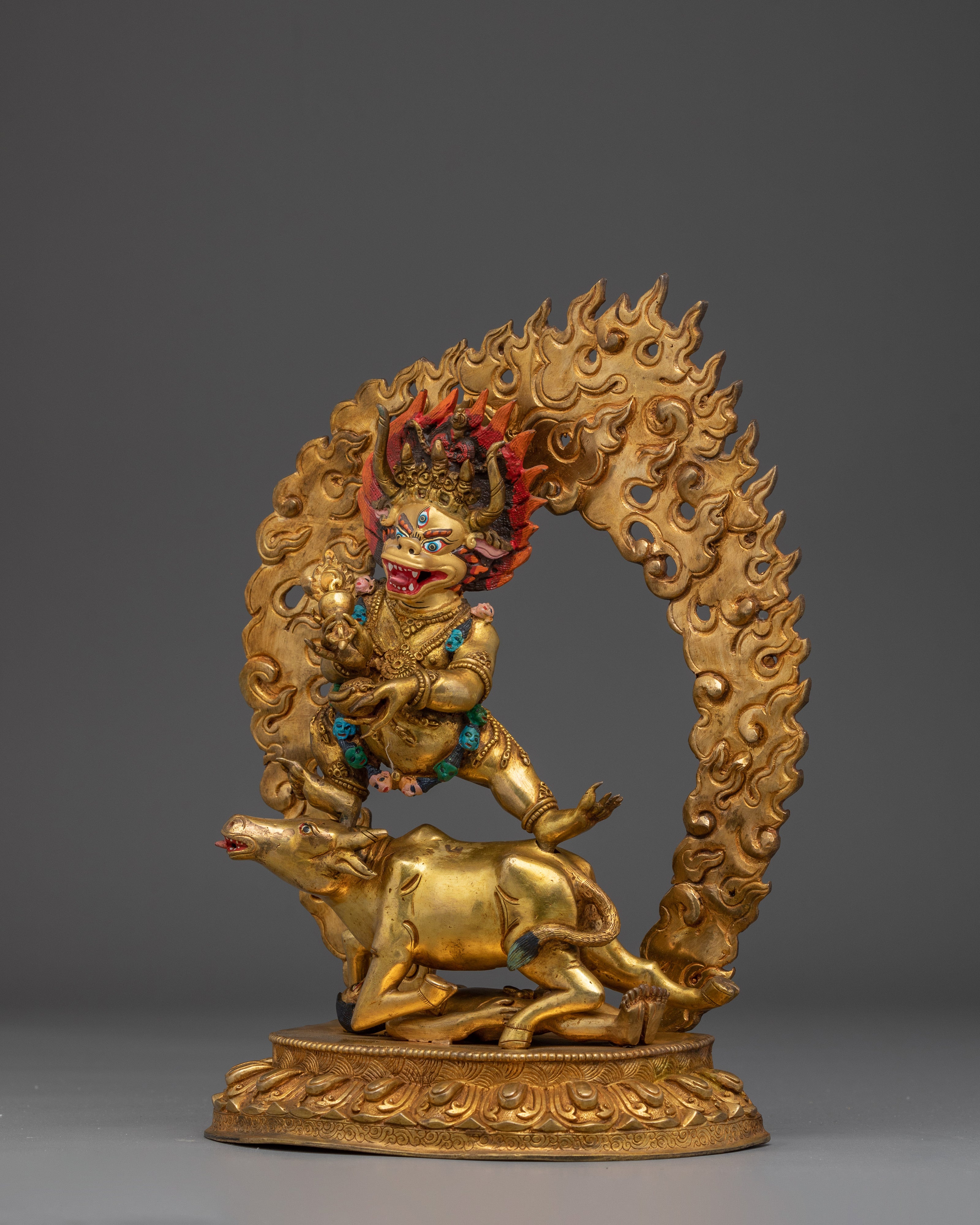 Gold Gilded Yamantaka Statue | Acrylic Paint Detail for Altar & Meditation