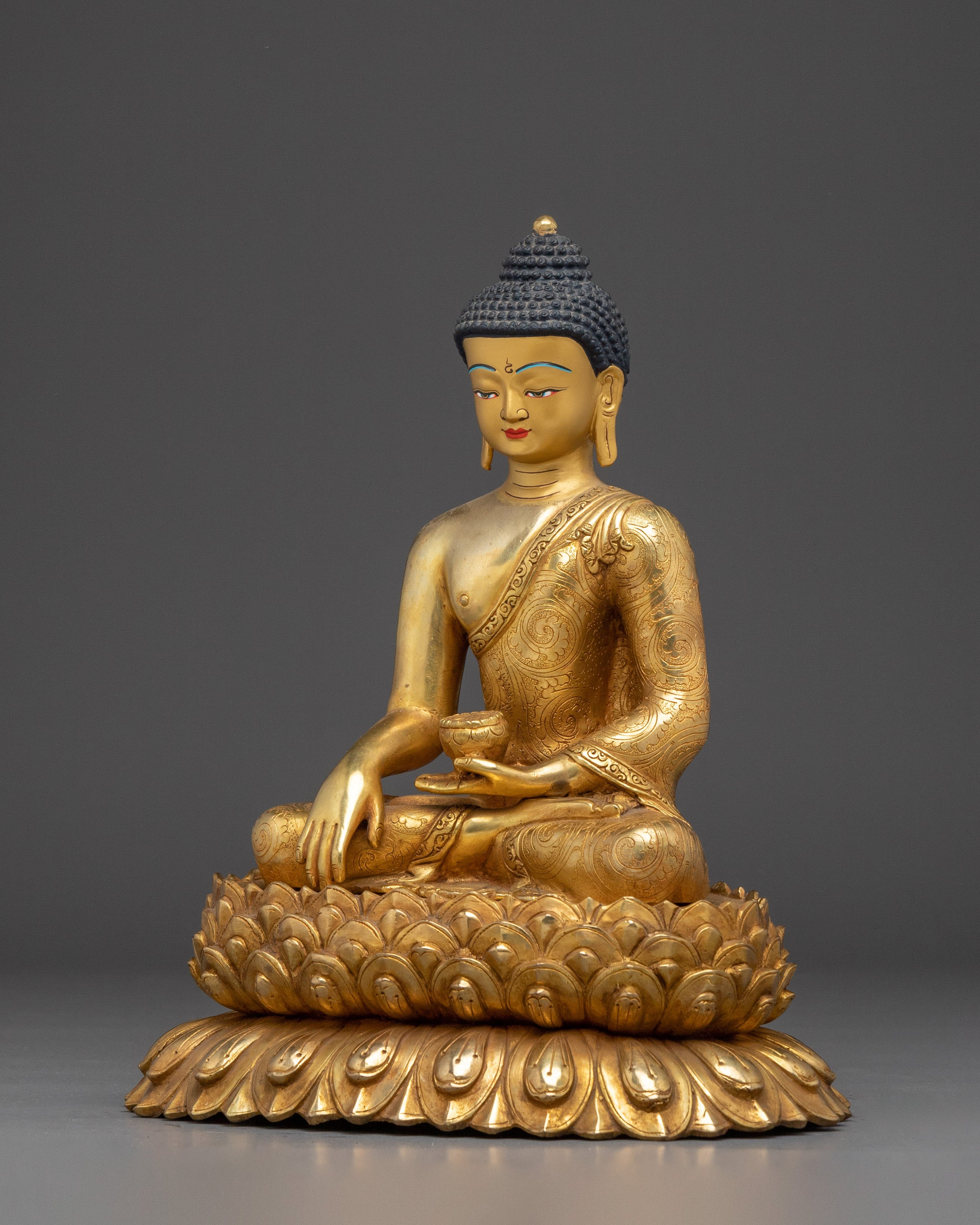 Shakyamuni Buddha Statue with Gold & Acrylic Detailing | Buddha Sculpture for Meditation
