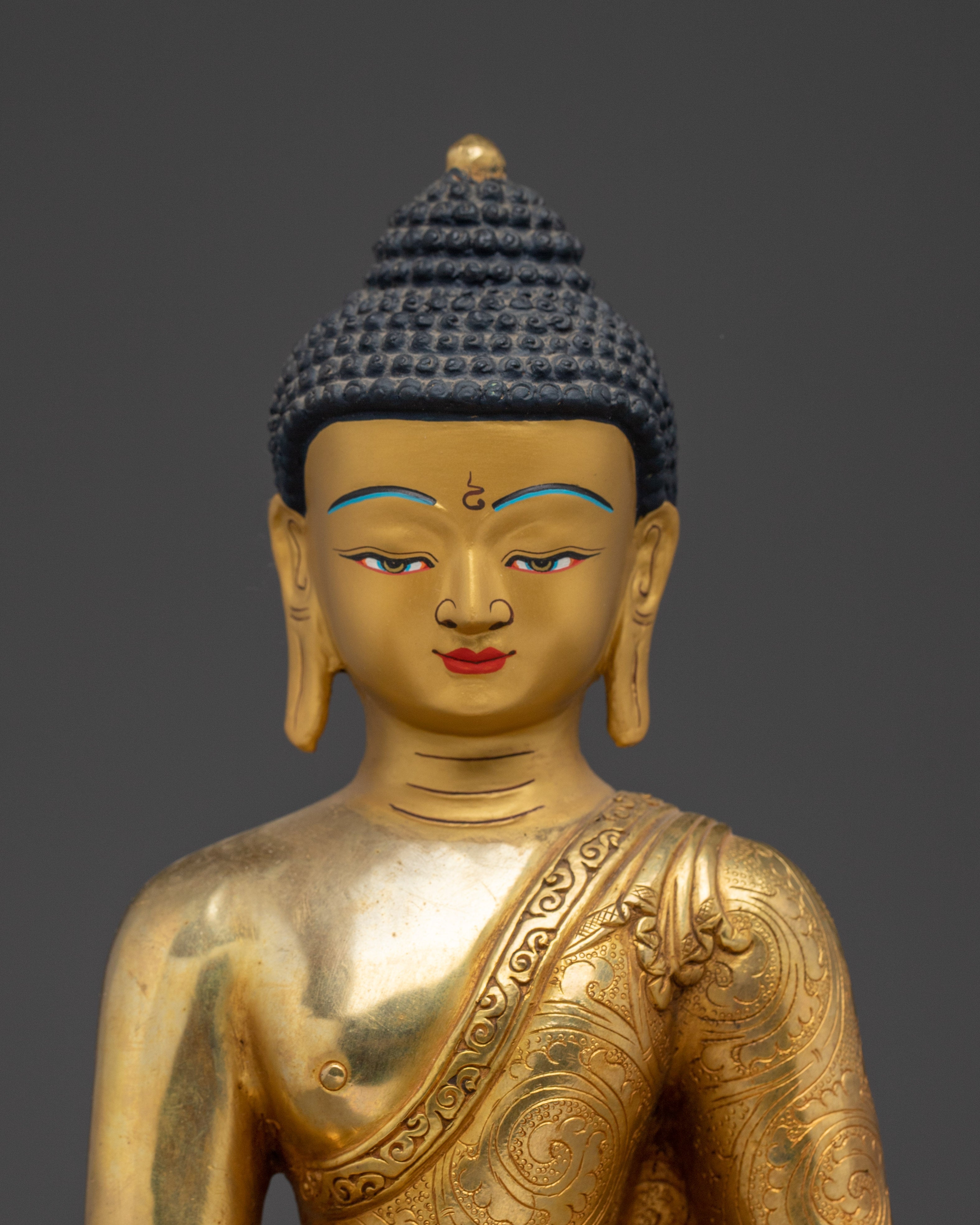 Shakyamuni Buddha Statue with Gold & Acrylic Detailing | Buddha Sculpture for Meditation