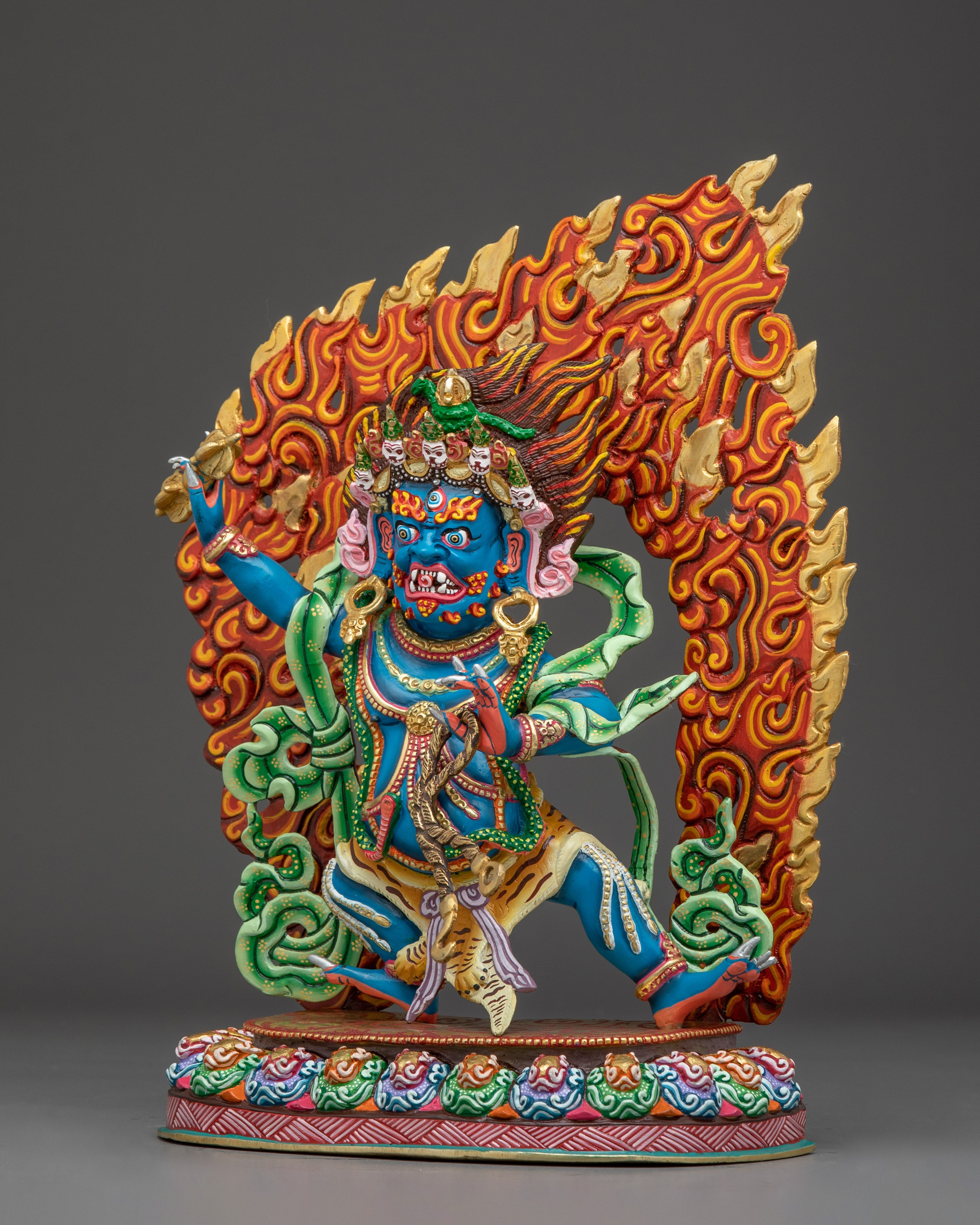 Handcrafted Vajrapani Copper Statue | Gold & Acrylic Painting for Altar and Meditation