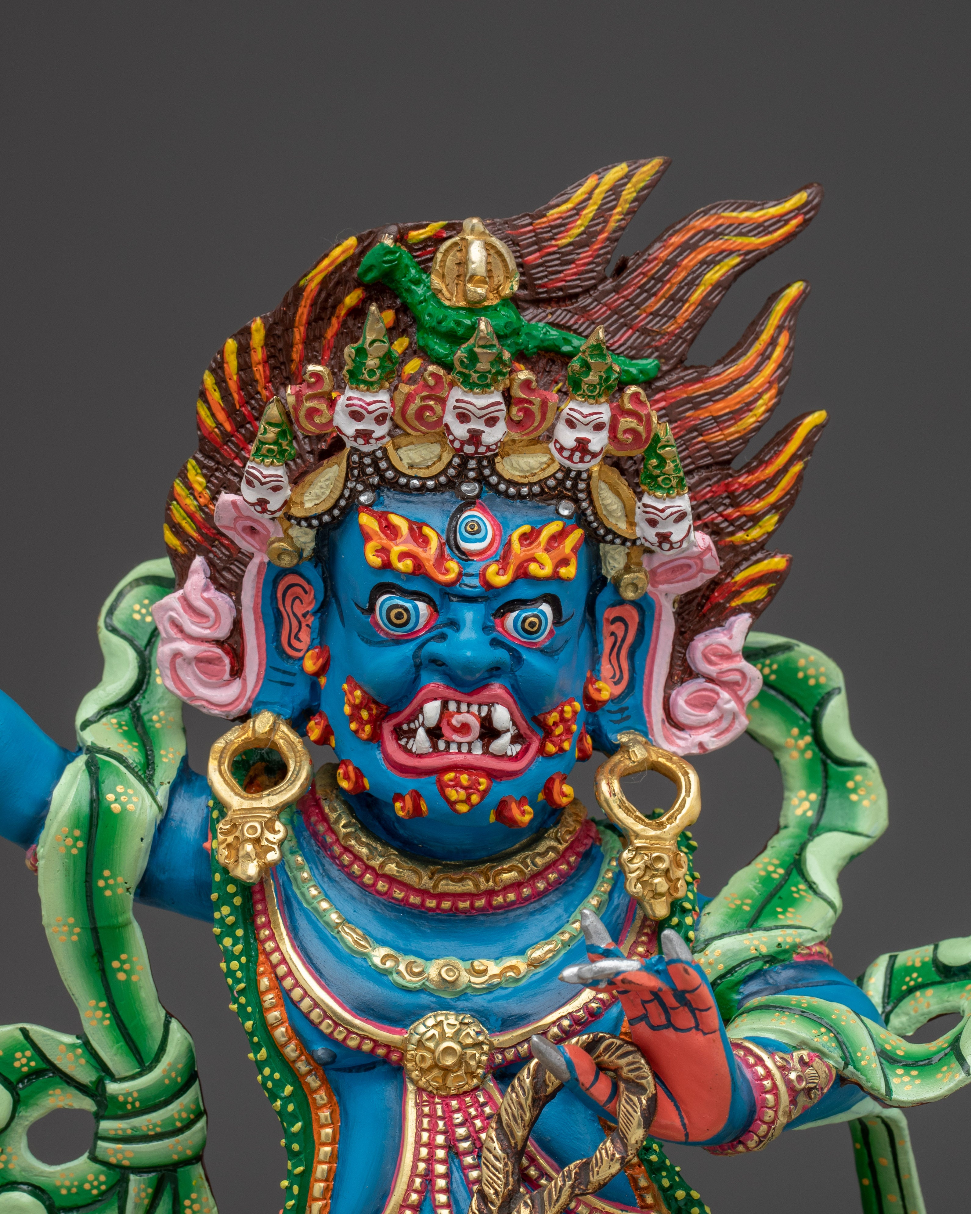 Handcrafted Vajrapani Copper Statue | Gold & Acrylic Painting for Altar and Meditation