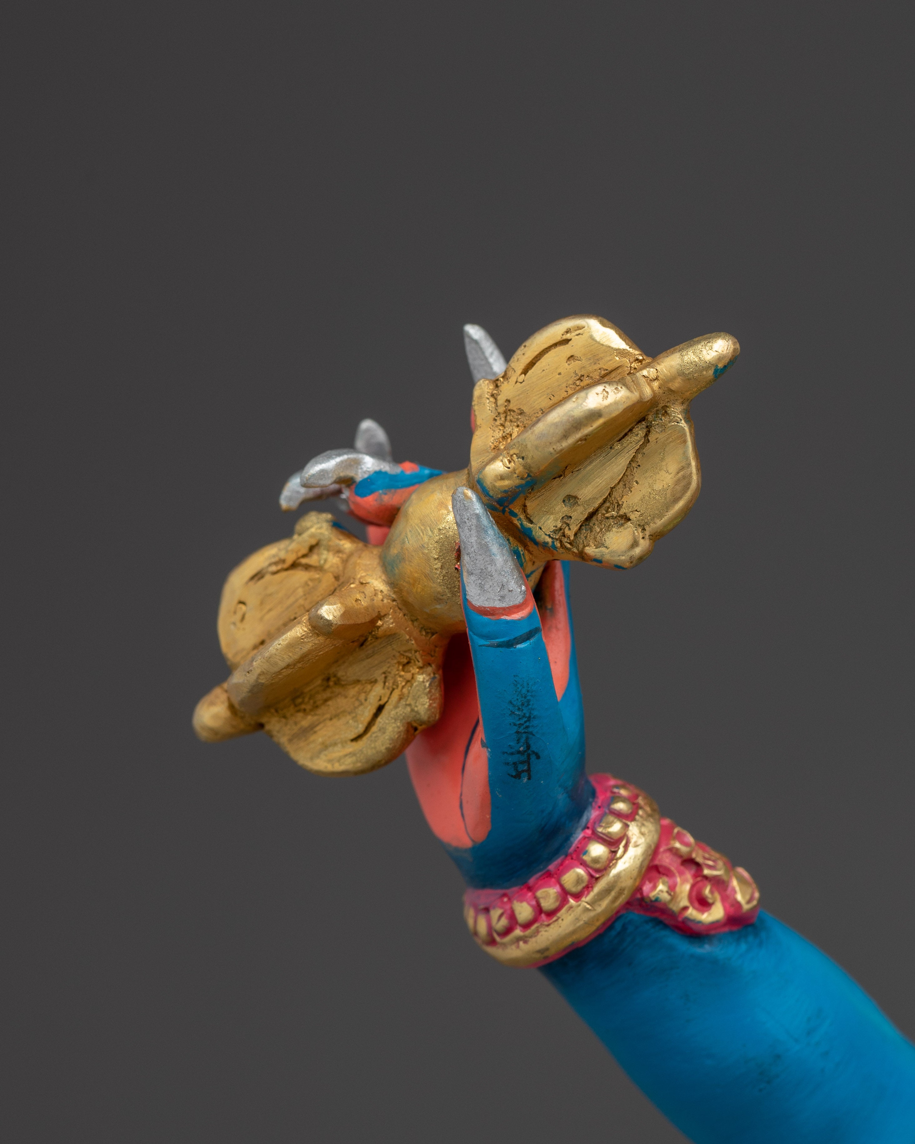 Handcrafted Vajrapani Copper Statue | Gold & Acrylic Painting for Altar and Meditation