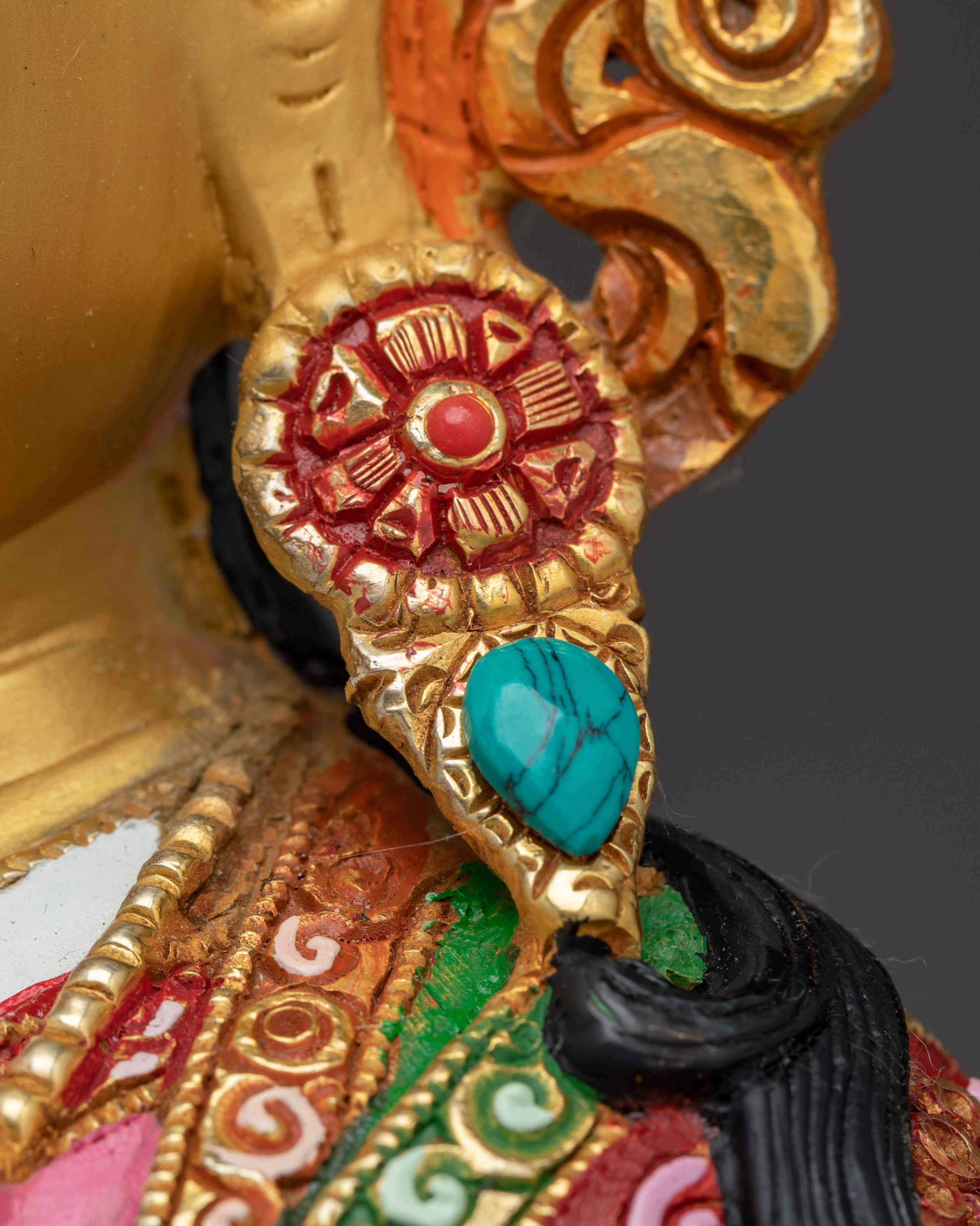 Guru Rinpoche Statue Gold & Acrylic Detailing | Sacred Meditation Spaces