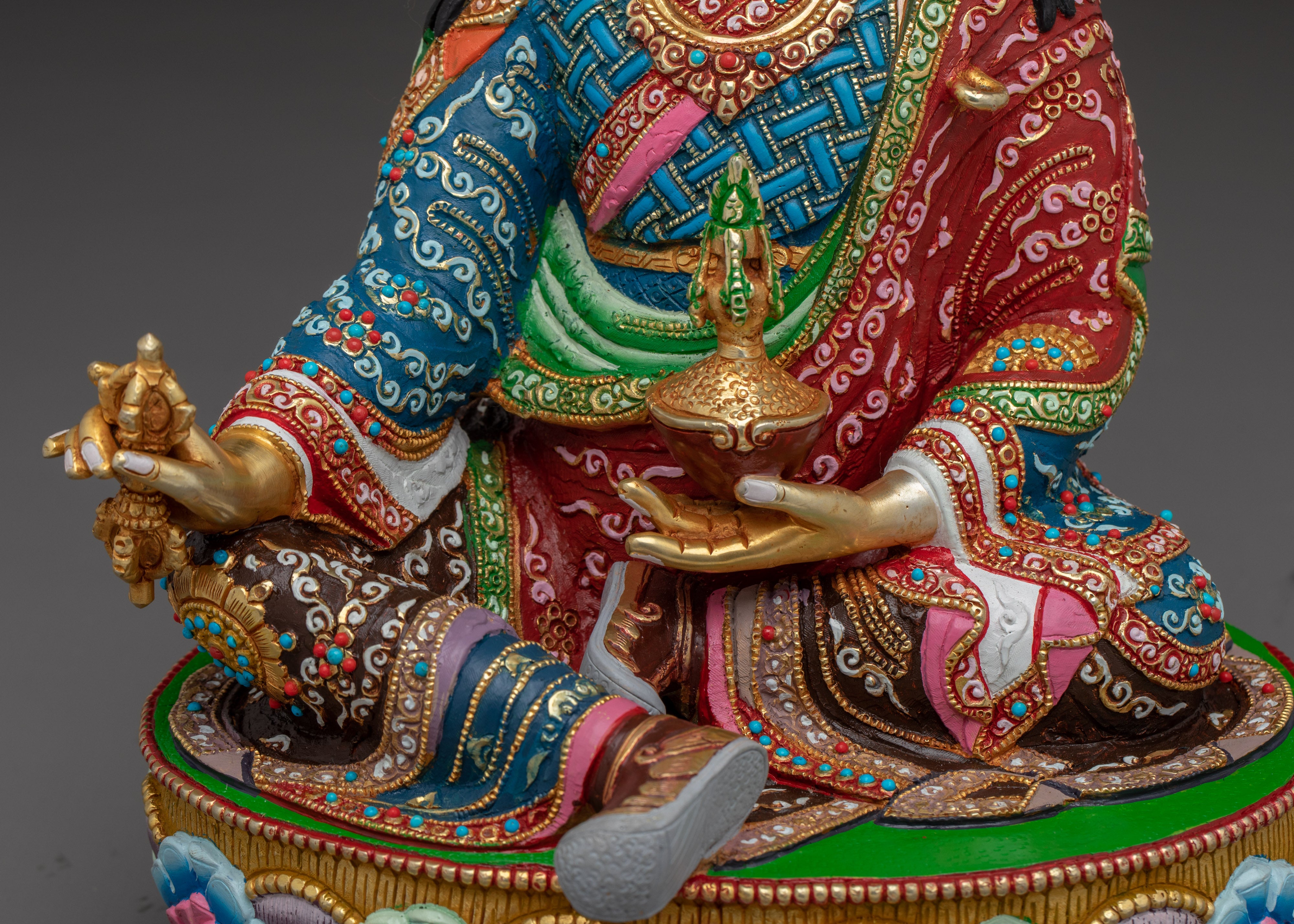 Guru Rinpoche Statue Gold & Acrylic Detailing | Sacred Meditation Spaces