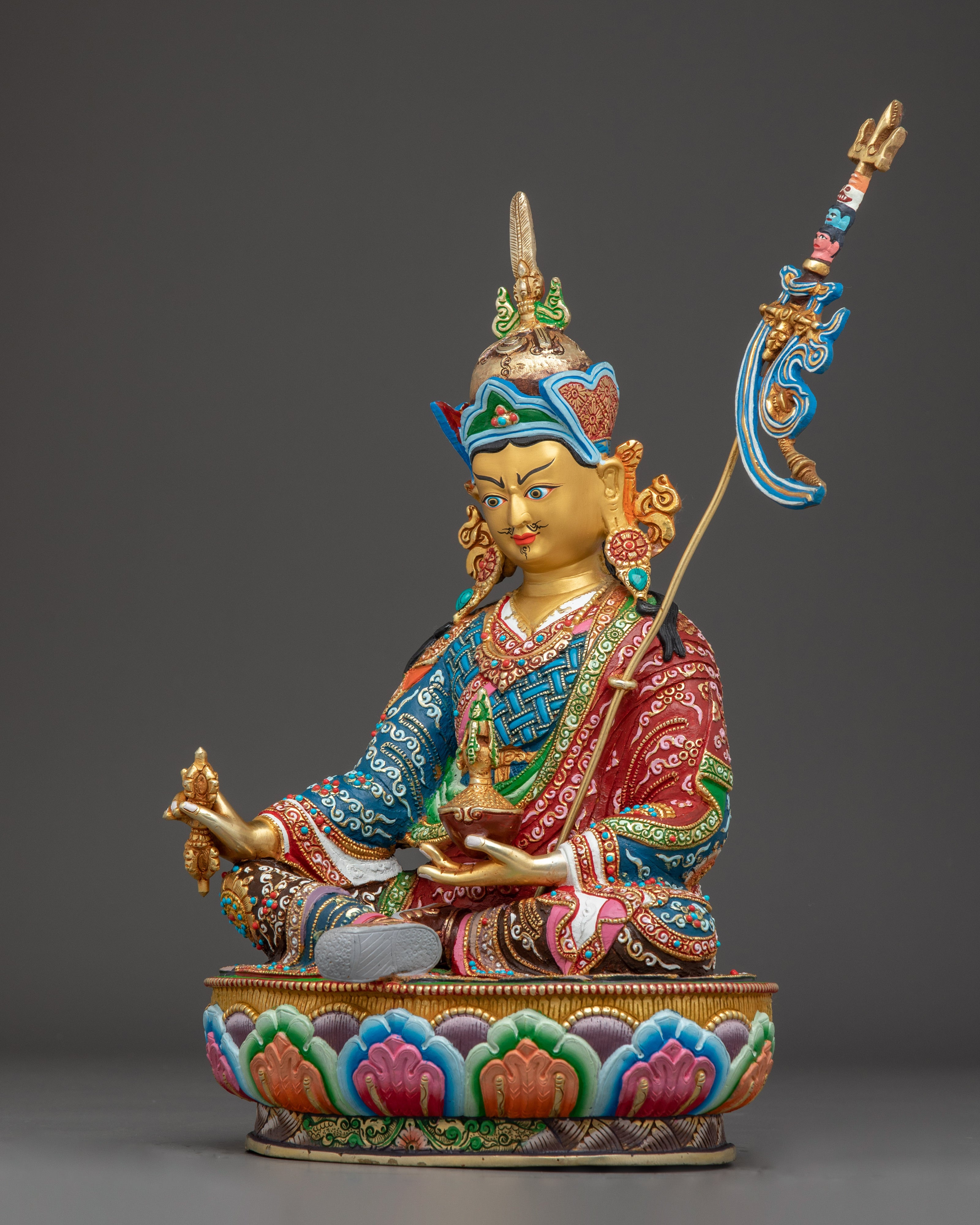 Guru Rinpoche Statue Gold & Acrylic Detailing | Sacred Meditation Spaces