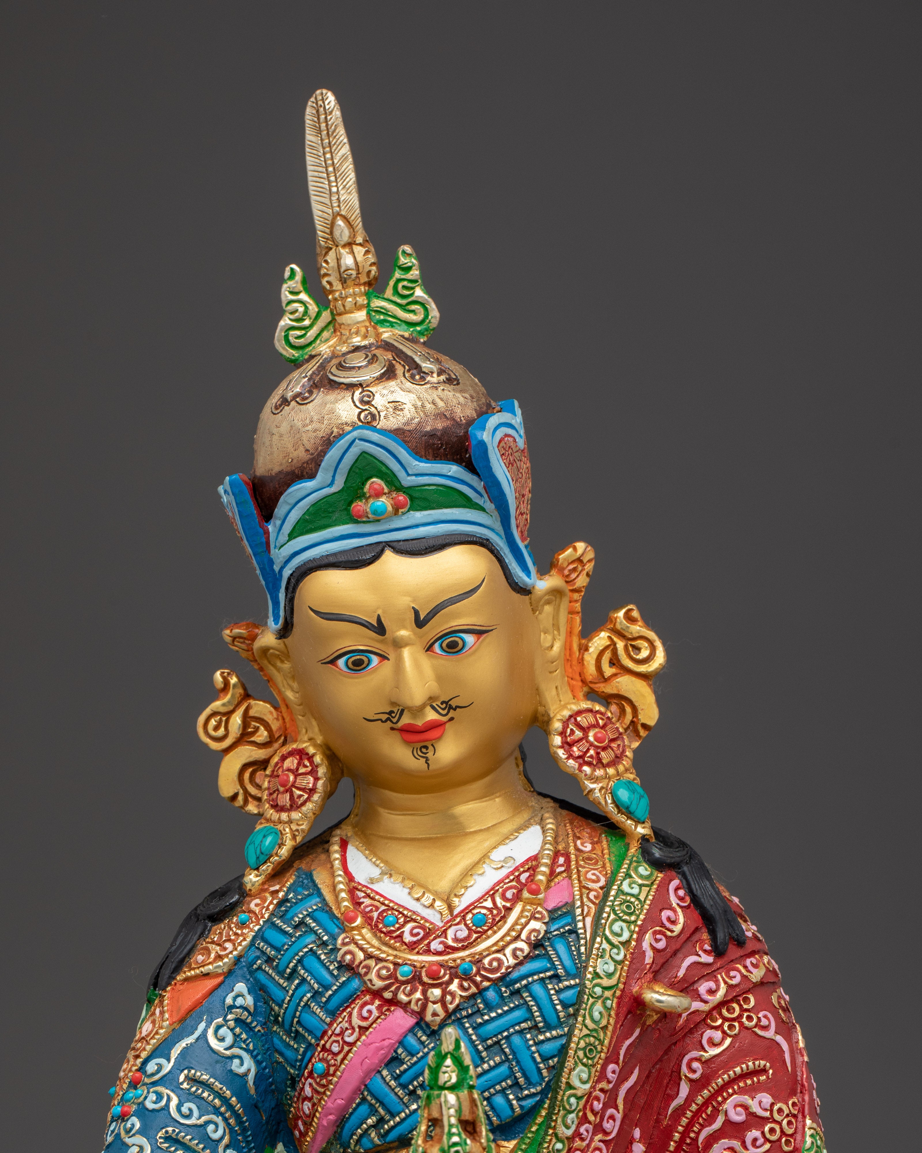 Guru Rinpoche Statue Gold & Acrylic Detailing | Sacred Meditation Spaces