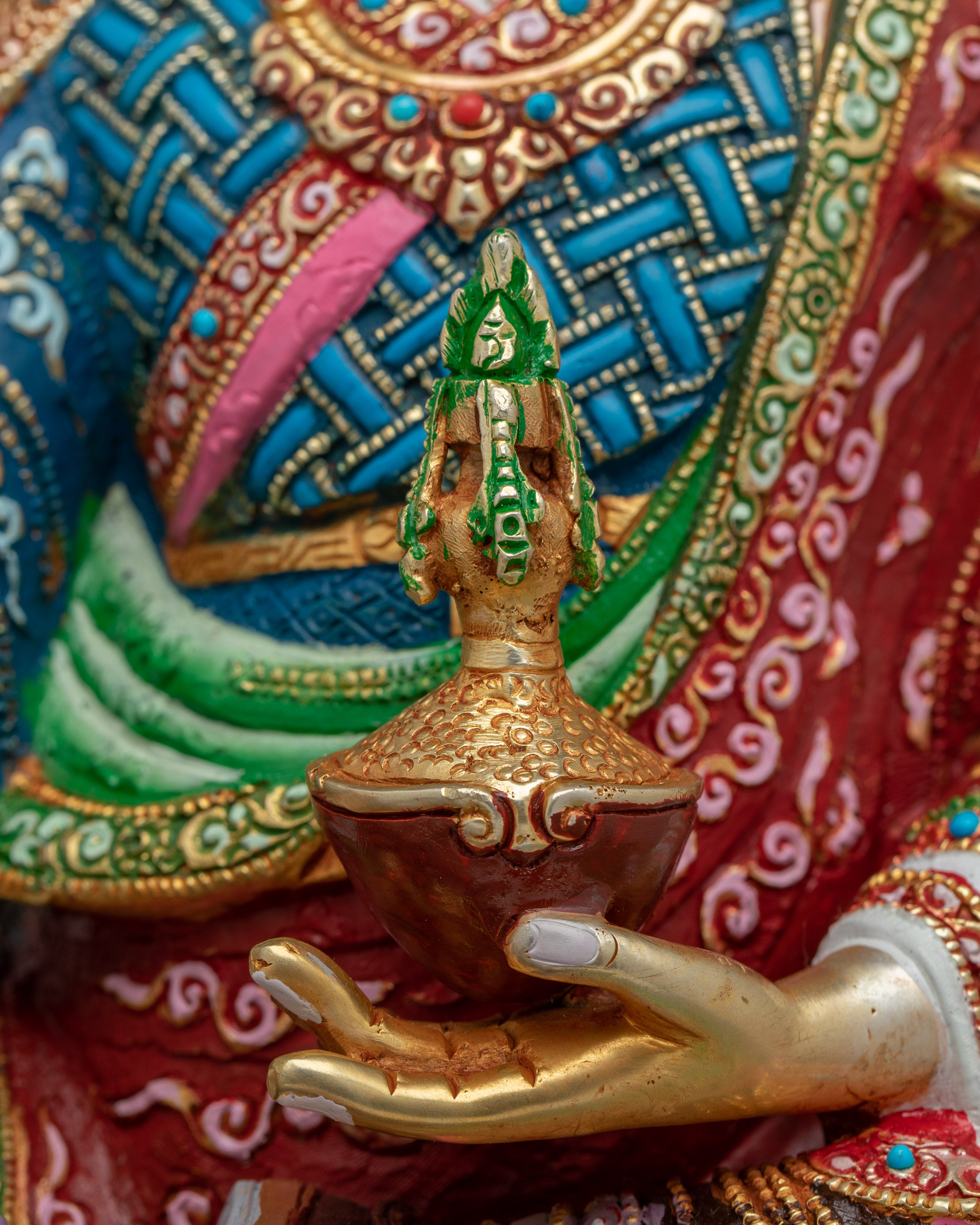 Guru Rinpoche Statue Gold & Acrylic Detailing | Sacred Meditation Spaces