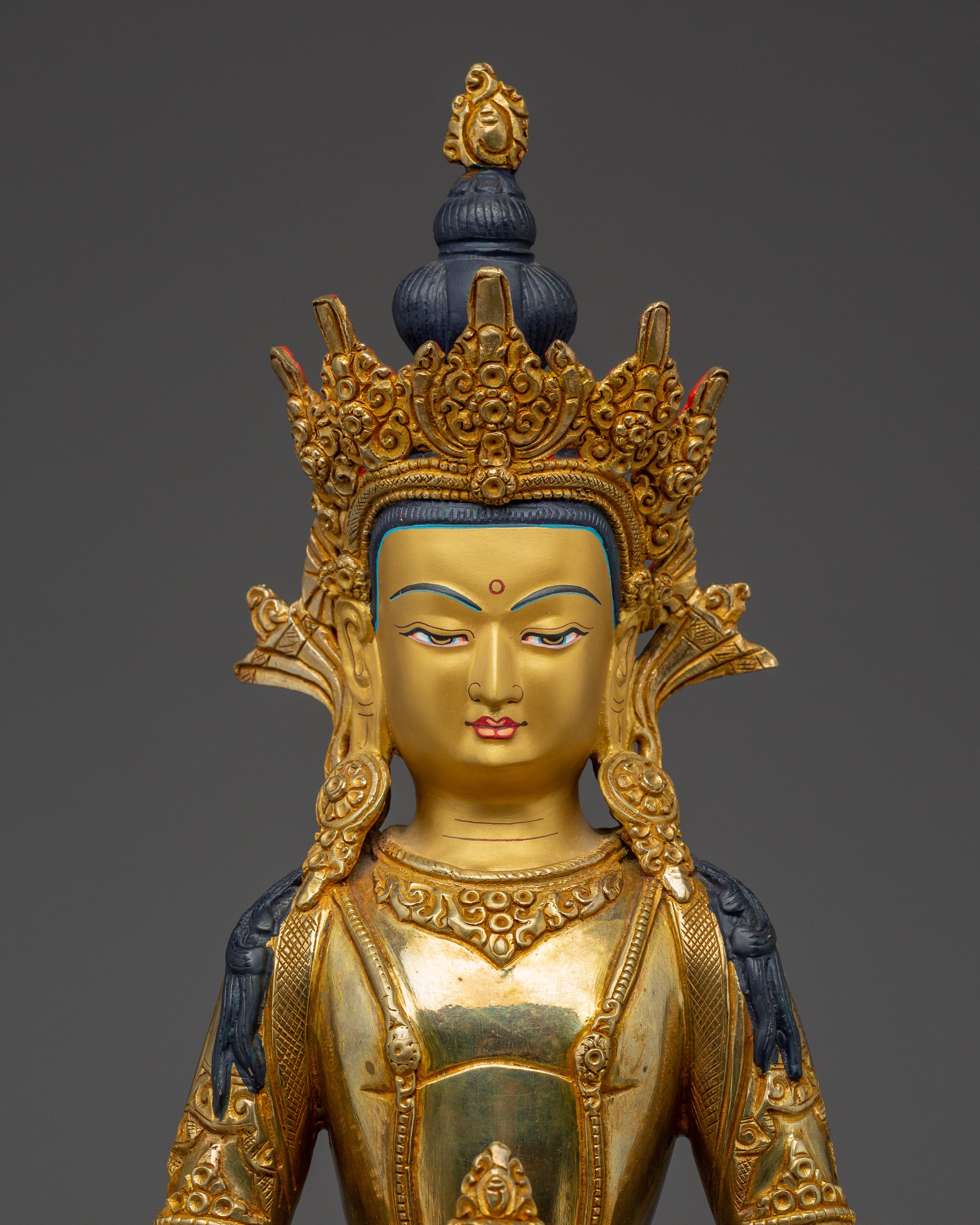 Amitayus Statue in 24K Gold-Gilded Copper | Tibetan Long Life Deity
