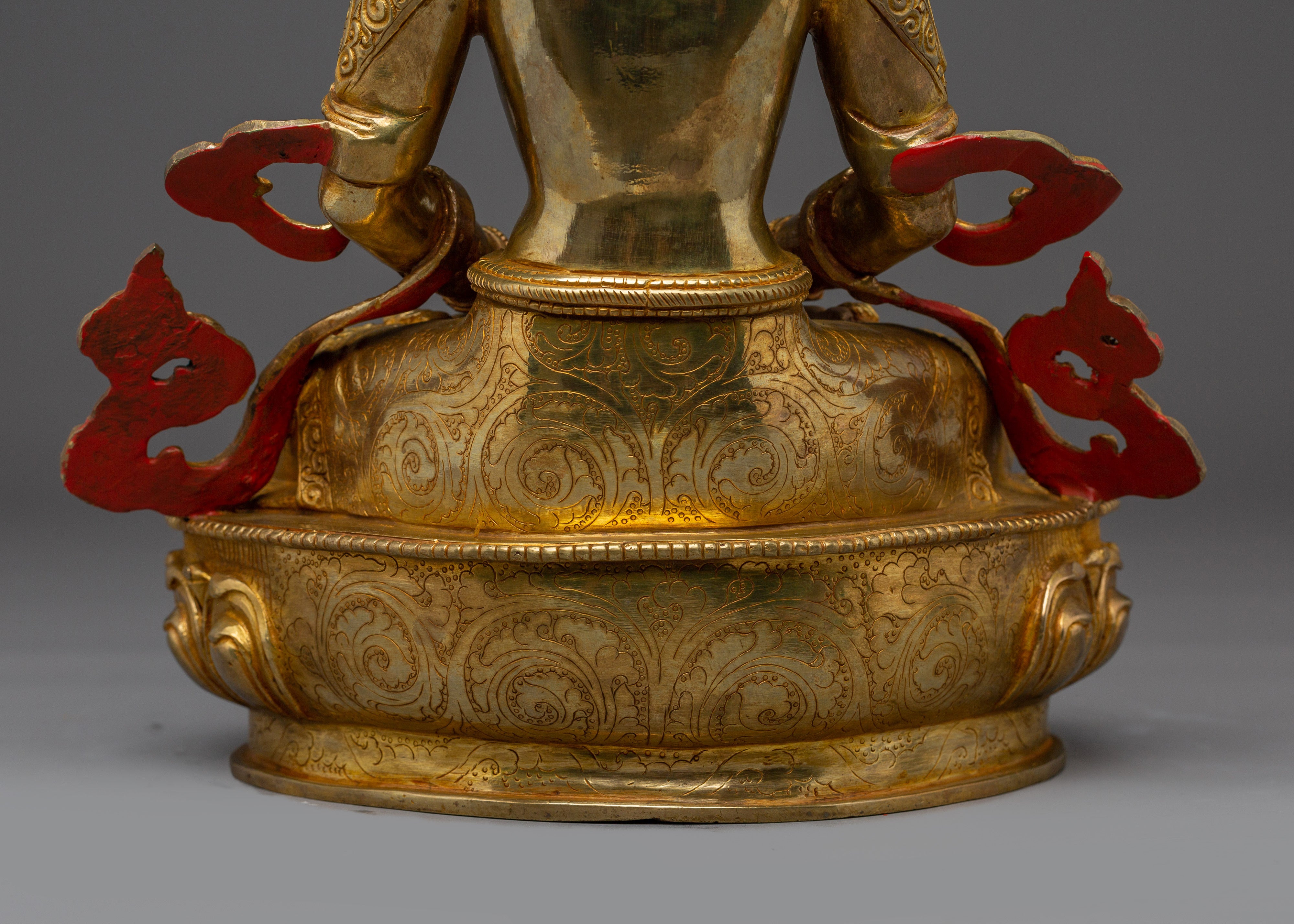 Amitayus Statue in 24K Gold-Gilded Copper | Tibetan Long Life Deity