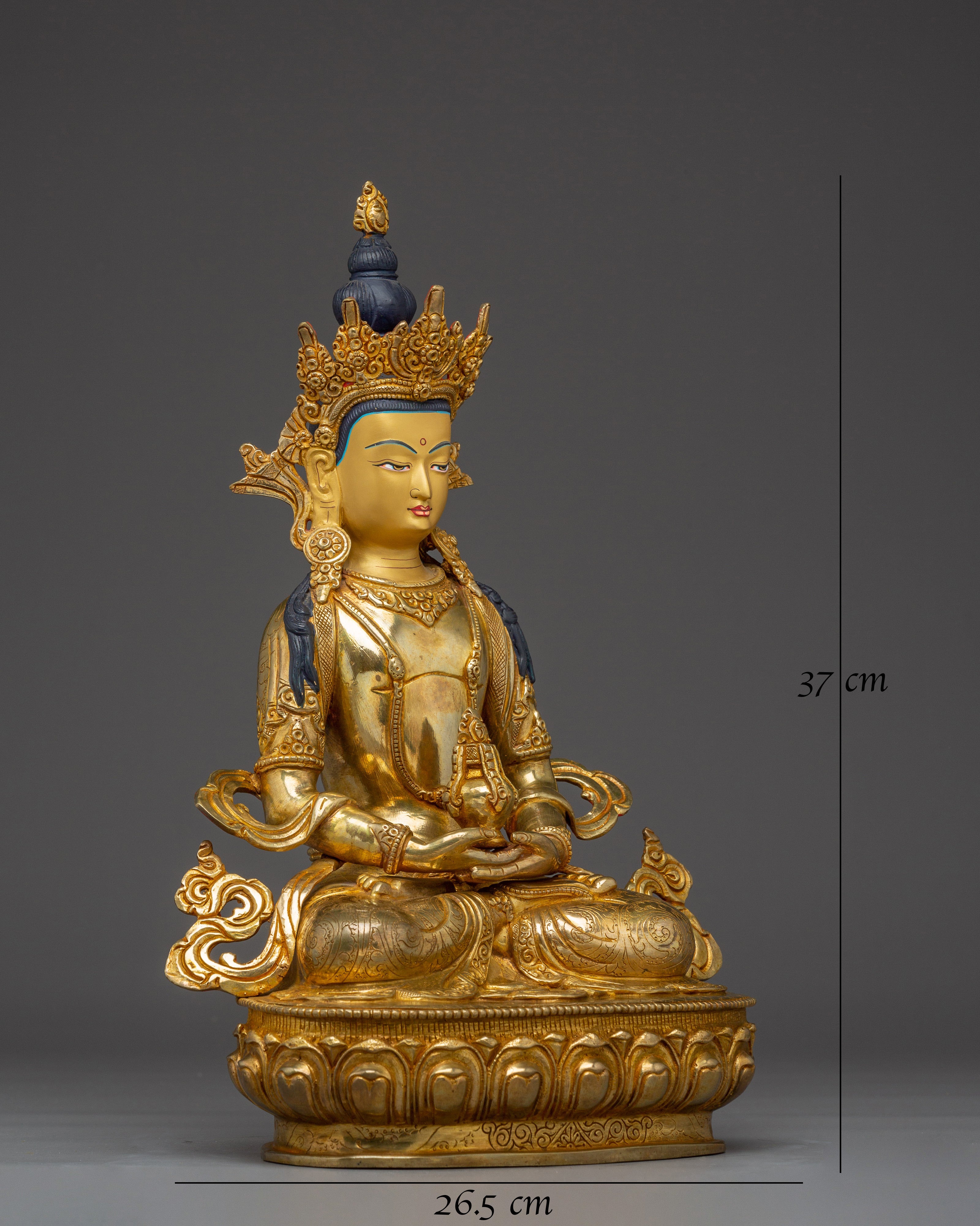 Amitayus Statue in 24K Gold-Gilded Copper