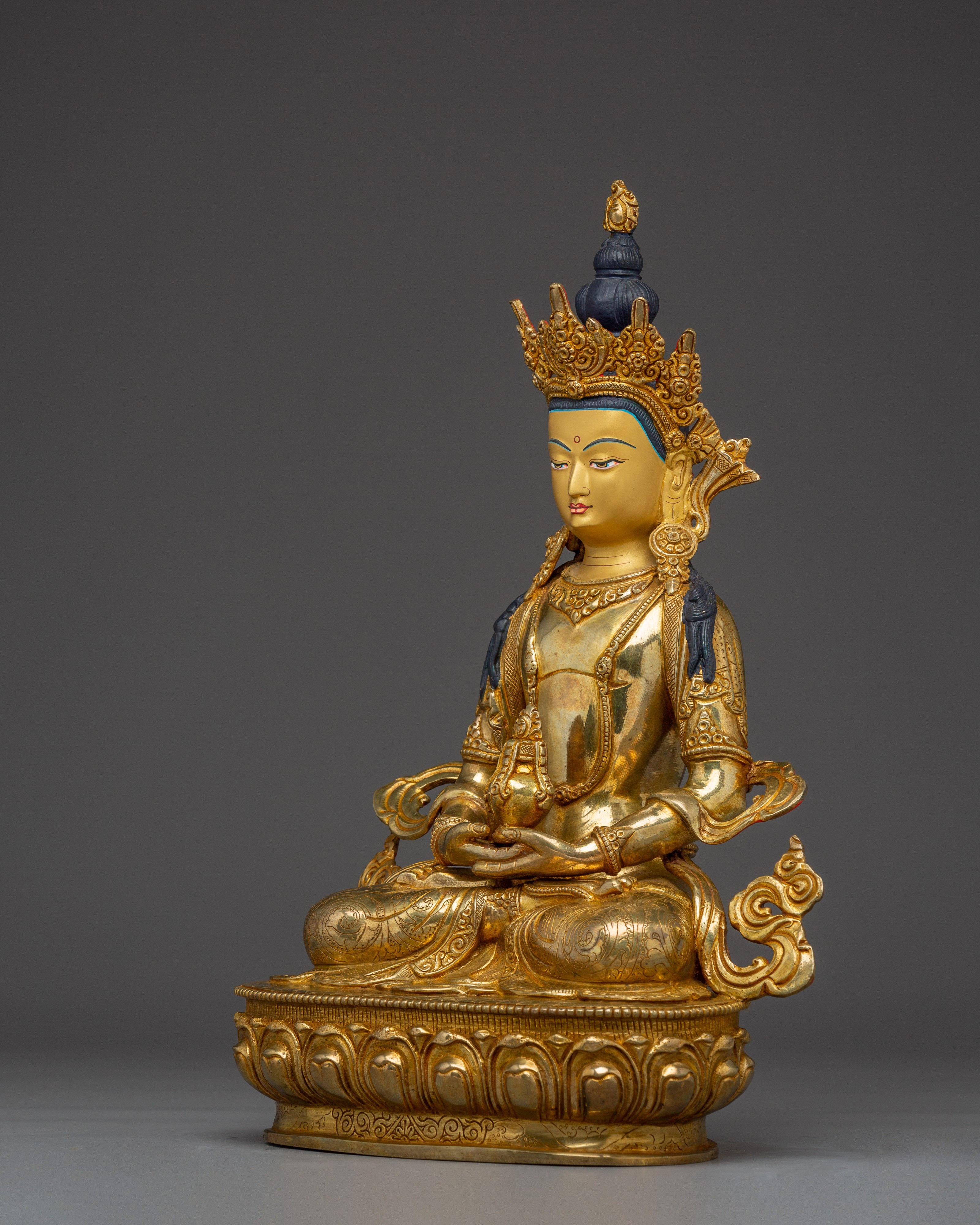 Amitayus Statue in 24K Gold-Gilded Copper | Tibetan Long Life Deity