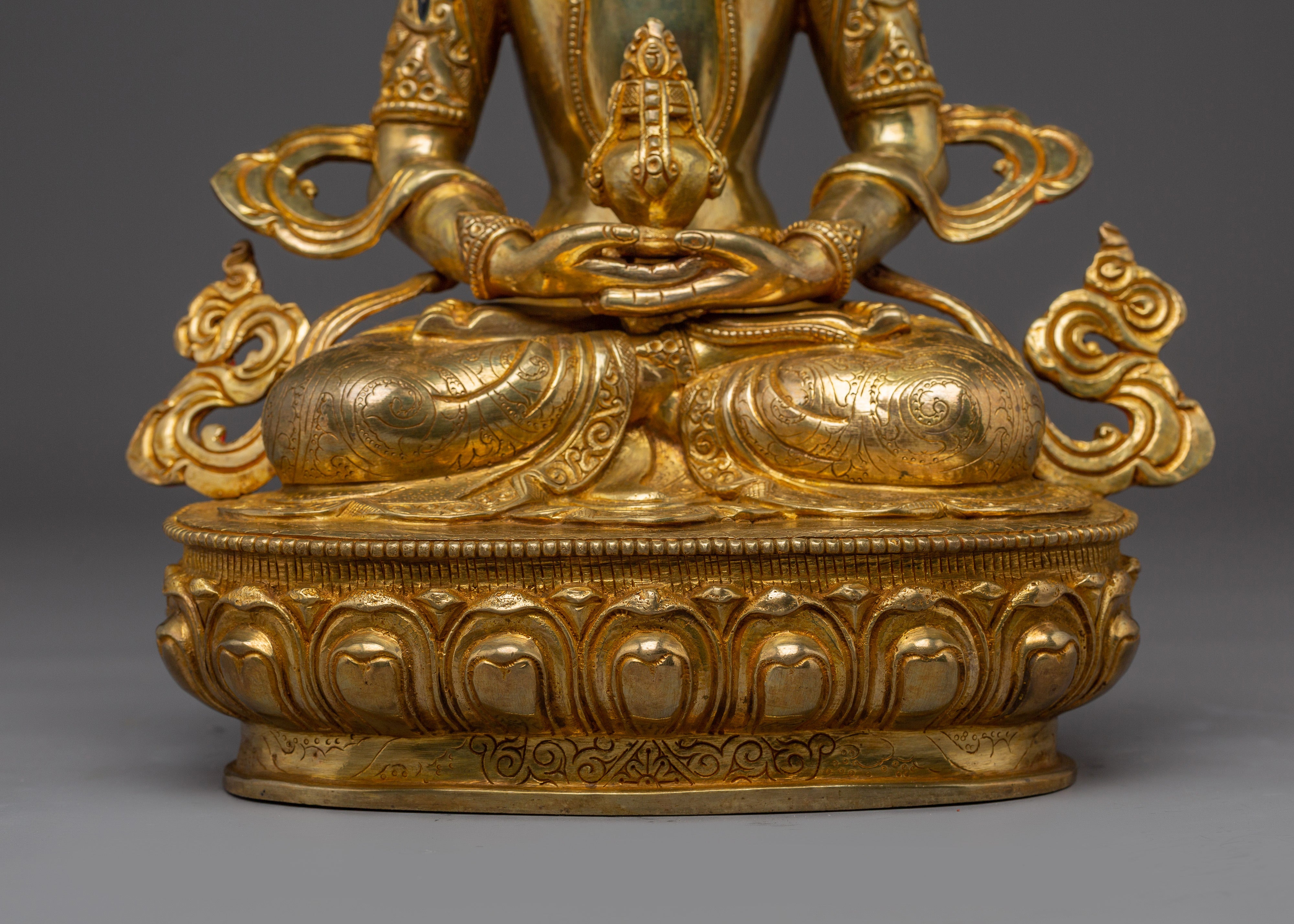 Amitayus Statue in 24K Gold-Gilded Copper | Tibetan Long Life Deity