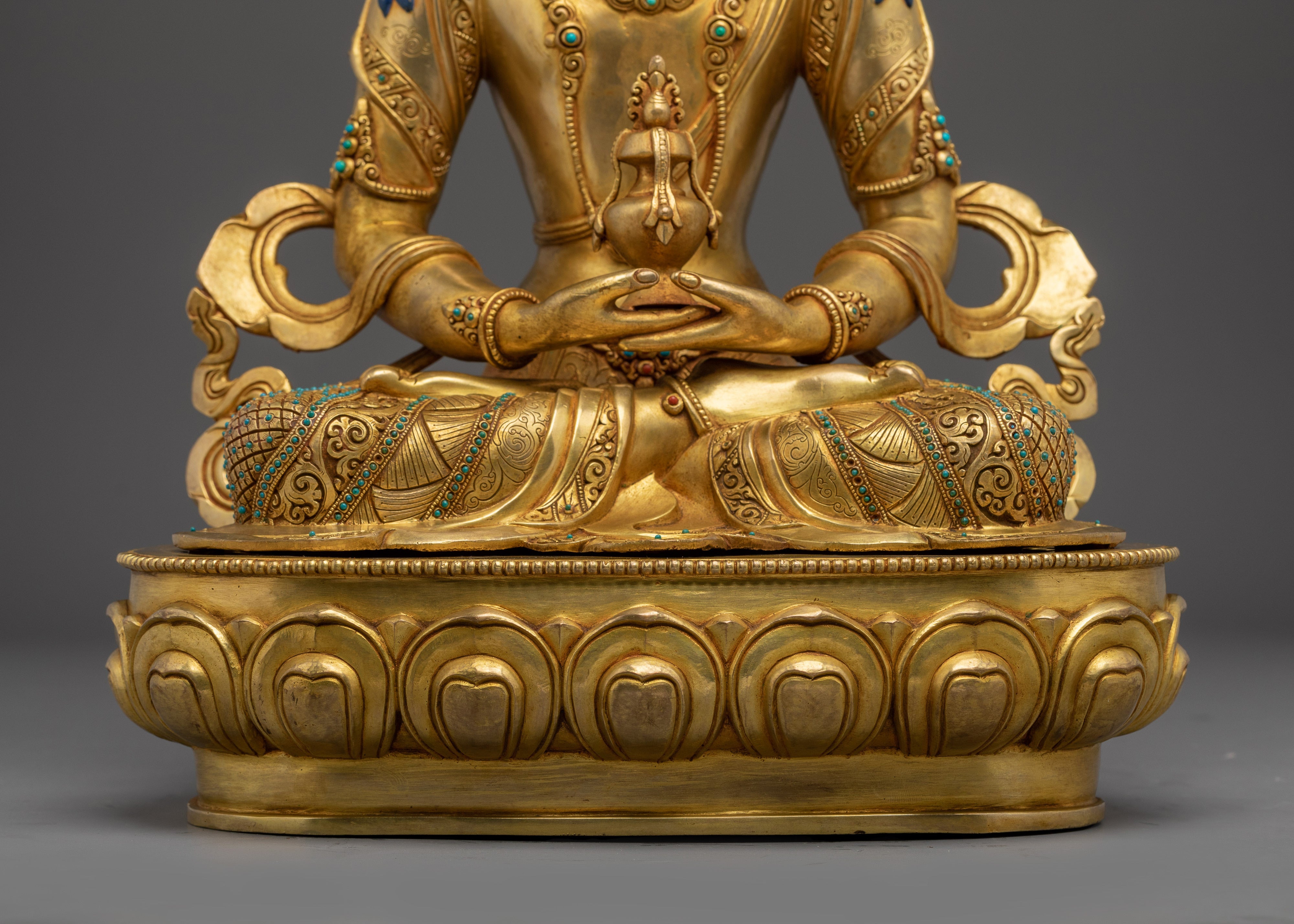 Peaceful Amitayus Golden Handmade Statue | Buddhist Spiritual Artwork