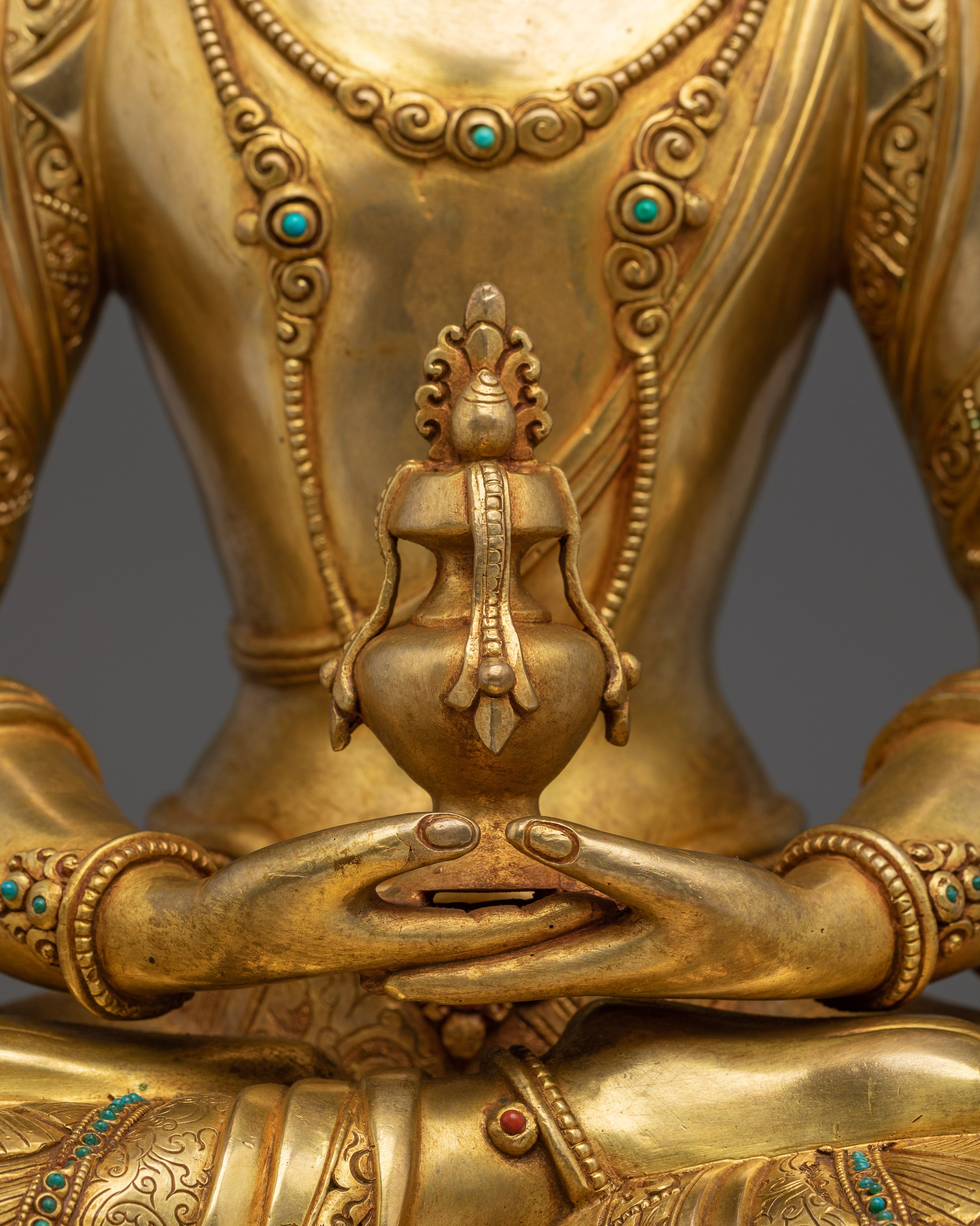 Peaceful Amitayus Golden Handmade Statue | Buddhist Spiritual Artwork