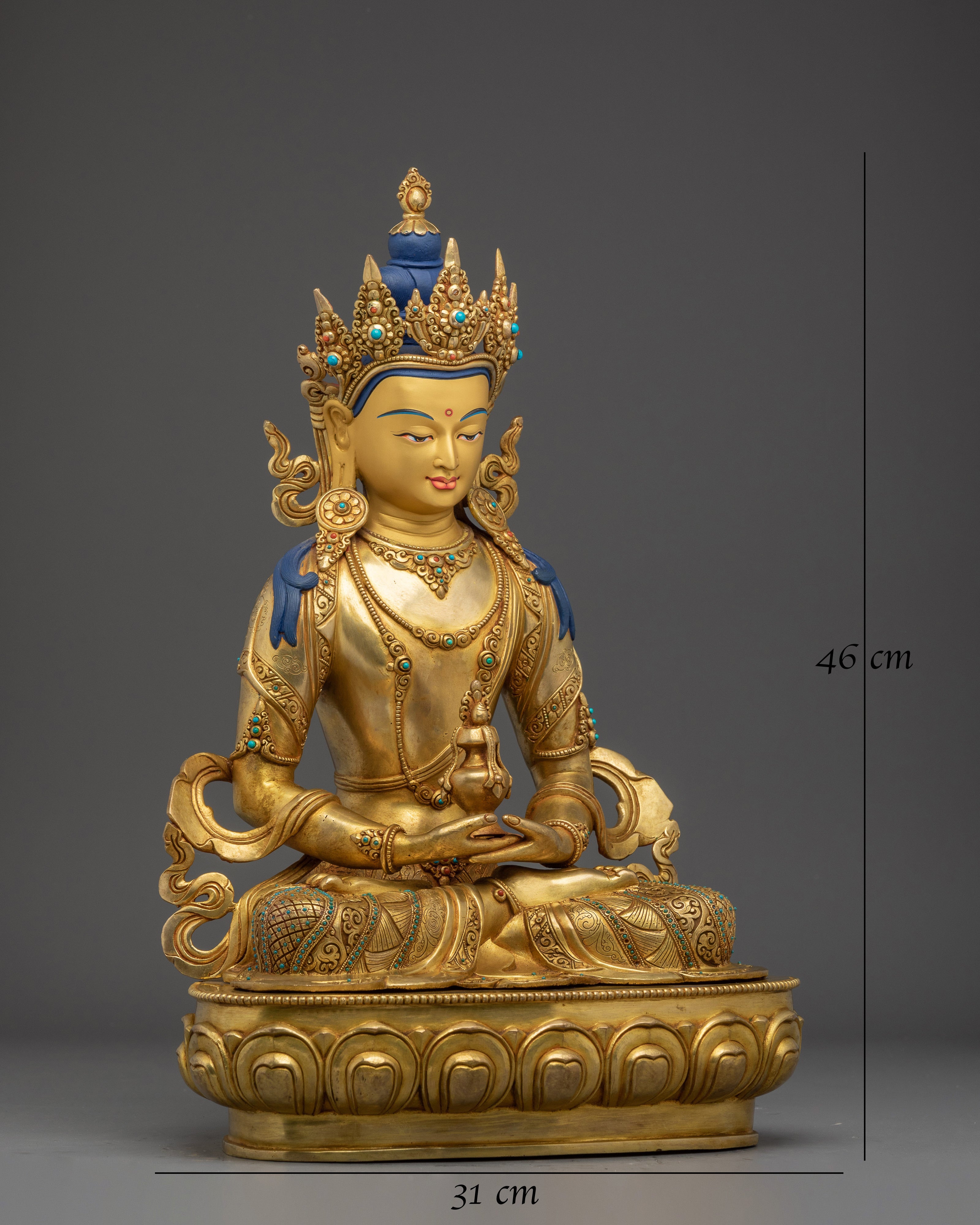 Peaceful Amitayus Golden Handmade Statue