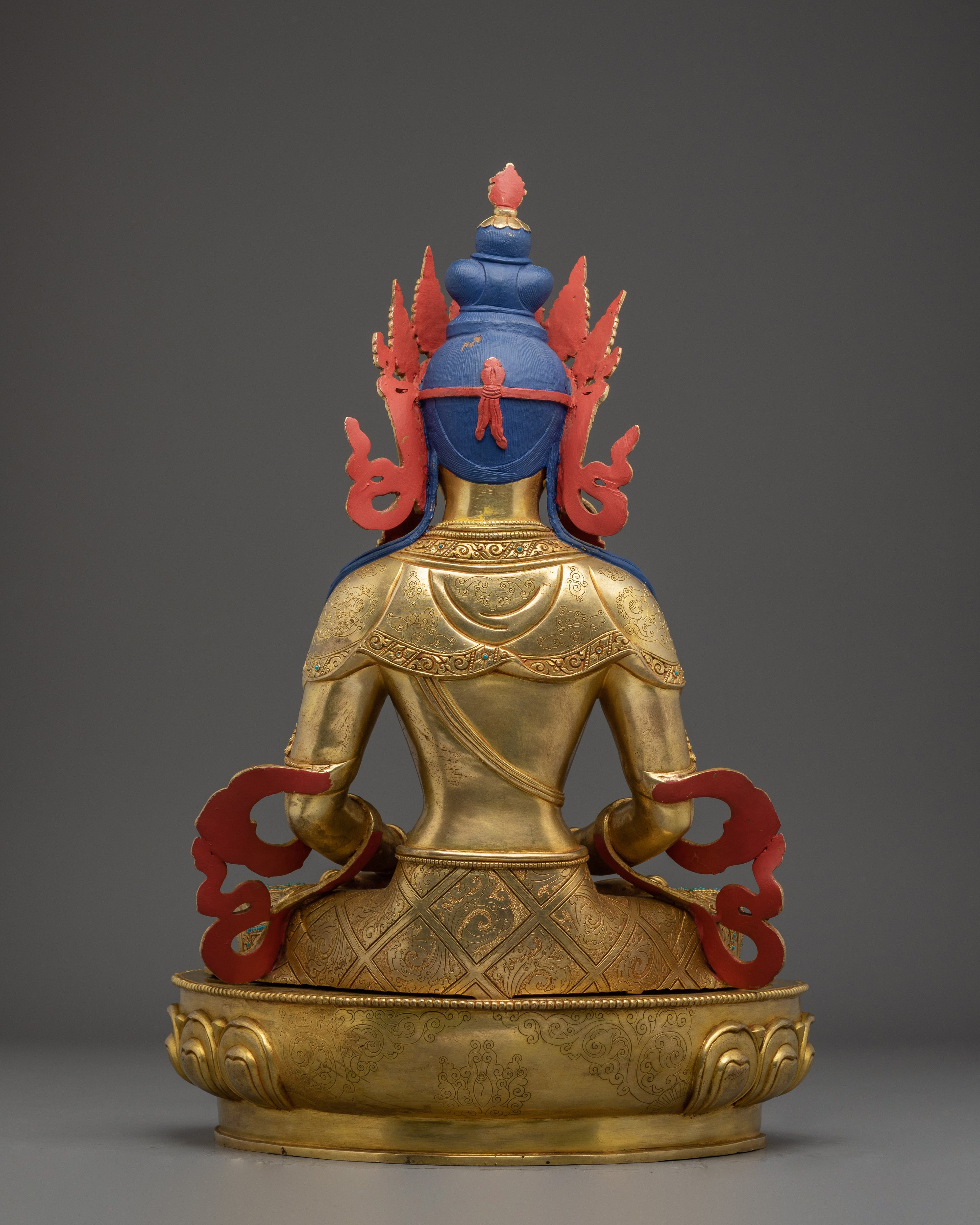 Peaceful Amitayus Golden Handmade Statue | Buddhist Spiritual Artwork